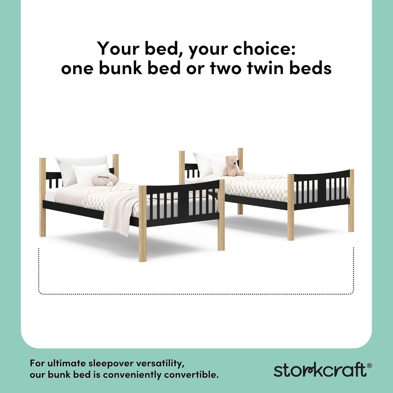 imageStorkcraft Caribou Bunk Bed Twin Over Twin Bunk Bed White GREENGUARD Gold Certified Twin Bunk Beds for Kids Converts to 2 Individual Twin Beds Bunk Beds for KidsBlackNatural