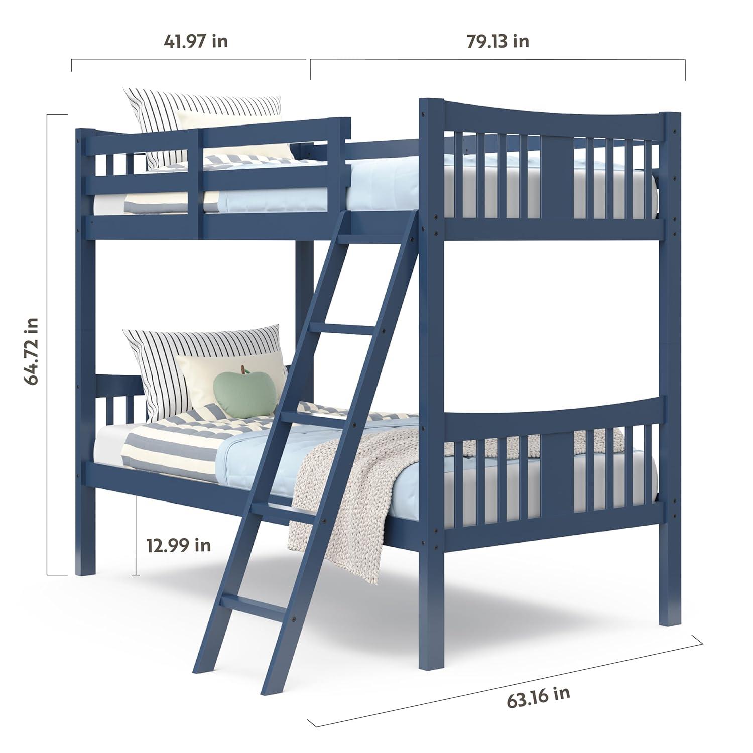 imageStorkcraft Caribou Bunk Bed Twin Over Twin Bunk Bed White GREENGUARD Gold Certified Twin Bunk Beds for Kids Converts to 2 Individual Twin Beds Bunk Beds for KidsNavy