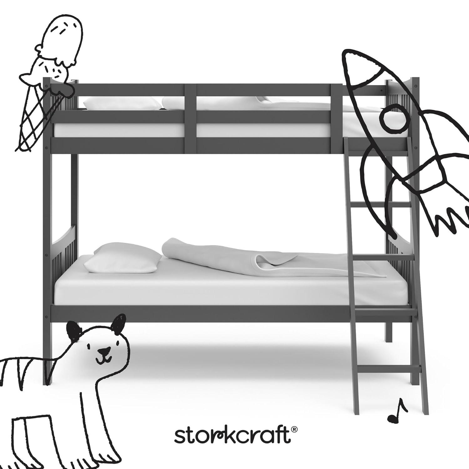 imageStorkcraft Caribou Bunk Bed Twin Over Twin Bunk Bed White GREENGUARD Gold Certified Twin Bunk Beds for Kids Converts to 2 Individual Twin Beds Bunk Beds for KidsGrey