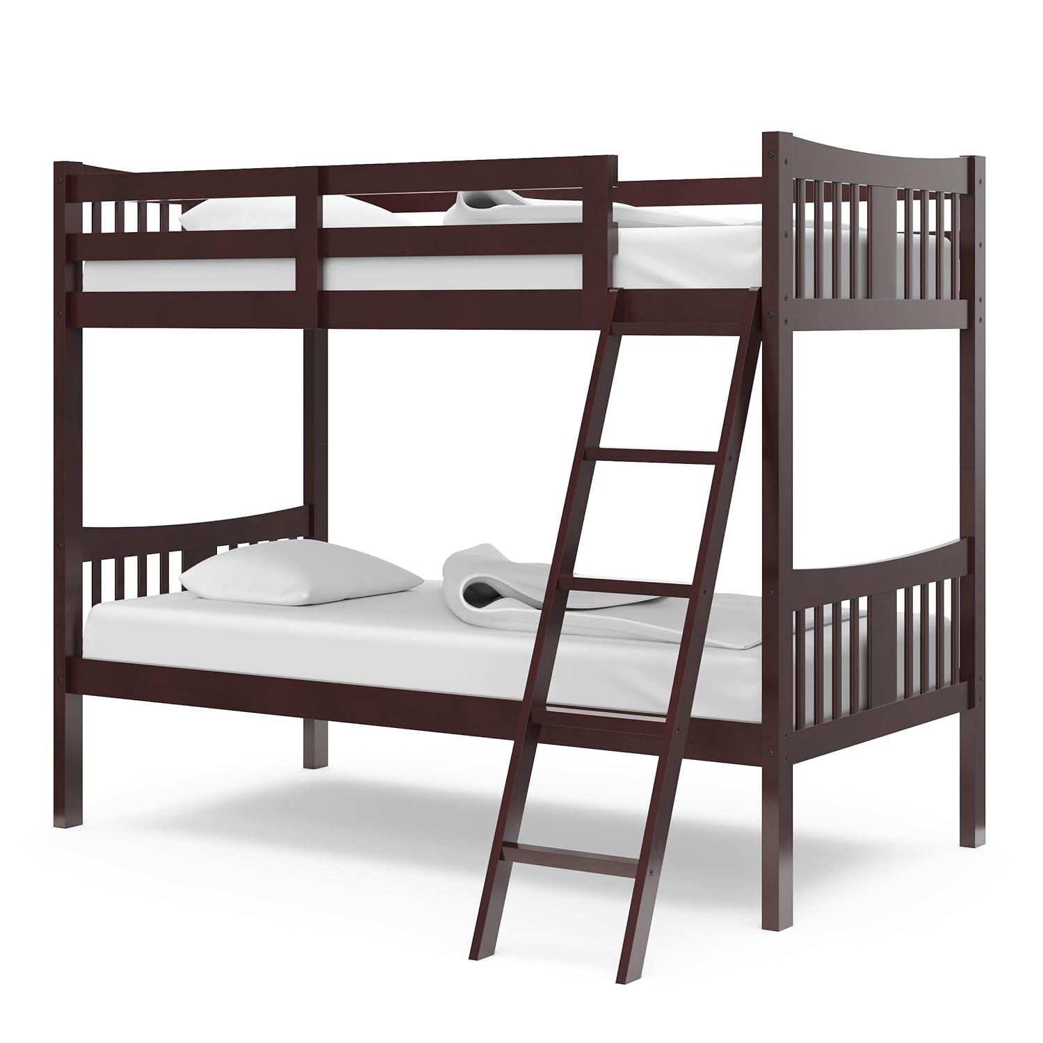 imageStorkcraft Caribou Bunk Bed Twin Over Twin Bunk Bed White GREENGUARD Gold Certified Twin Bunk Beds for Kids Converts to 2 Individual Twin Beds Bunk Beds for KidsEspresso