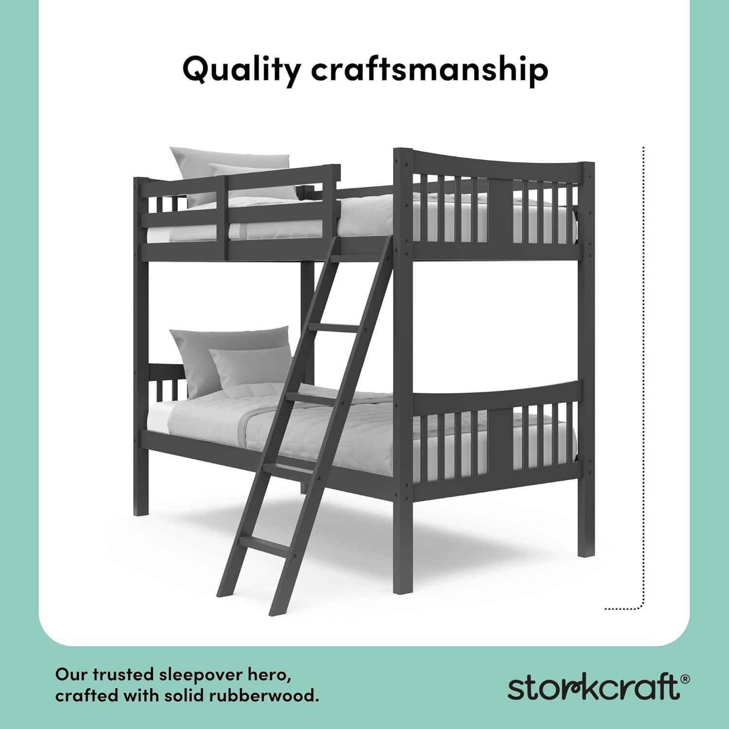 imageStorkcraft Caribou Bunk Bed Twin Over Twin Bunk Bed White GREENGUARD Gold Certified Twin Bunk Beds for Kids Converts to 2 Individual Twin Beds Bunk Beds for KidsGrey