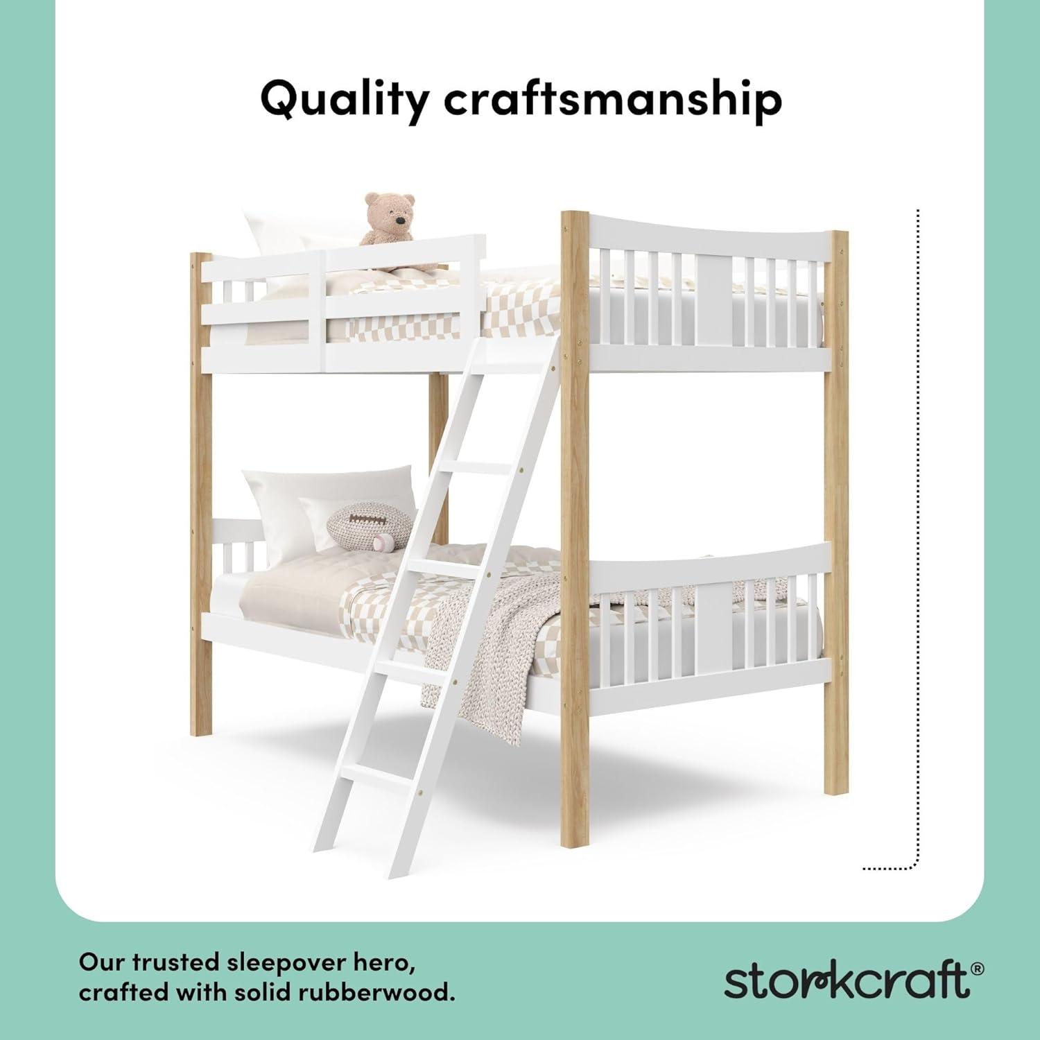 imageStorkcraft Caribou Bunk Bed Twin Over Twin Bunk Bed White GREENGUARD Gold Certified Twin Bunk Beds for Kids Converts to 2 Individual Twin Beds Bunk Beds for KidsWhiteNatural