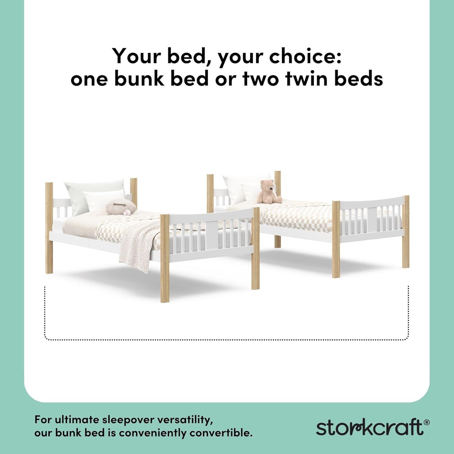 imageStorkcraft Caribou Bunk Bed Twin Over Twin Bunk Bed White GREENGUARD Gold Certified Twin Bunk Beds for Kids Converts to 2 Individual Twin Beds Bunk Beds for KidsWhiteNatural