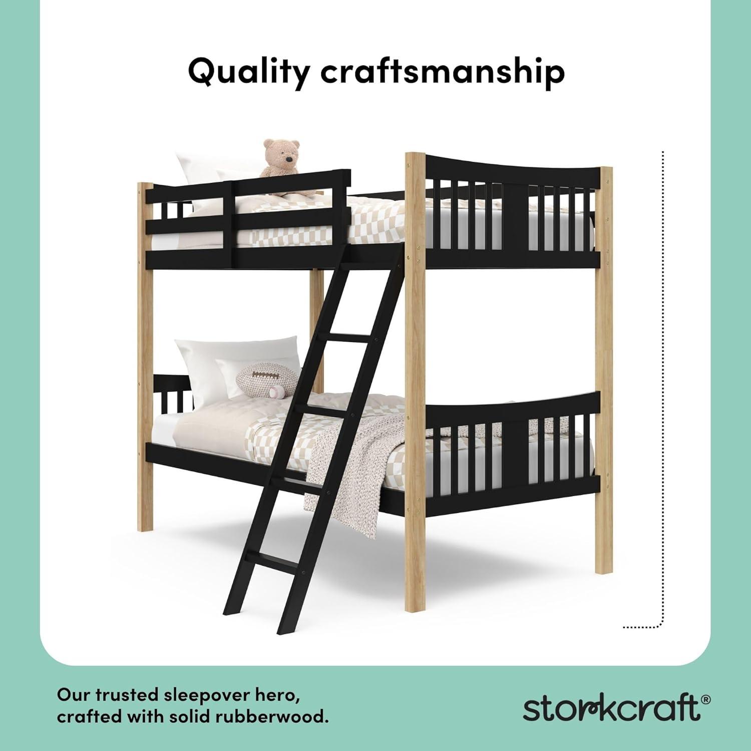 imageStorkcraft Caribou Bunk Bed Twin Over Twin Bunk Bed White GREENGUARD Gold Certified Twin Bunk Beds for Kids Converts to 2 Individual Twin Beds Bunk Beds for KidsBlackNatural