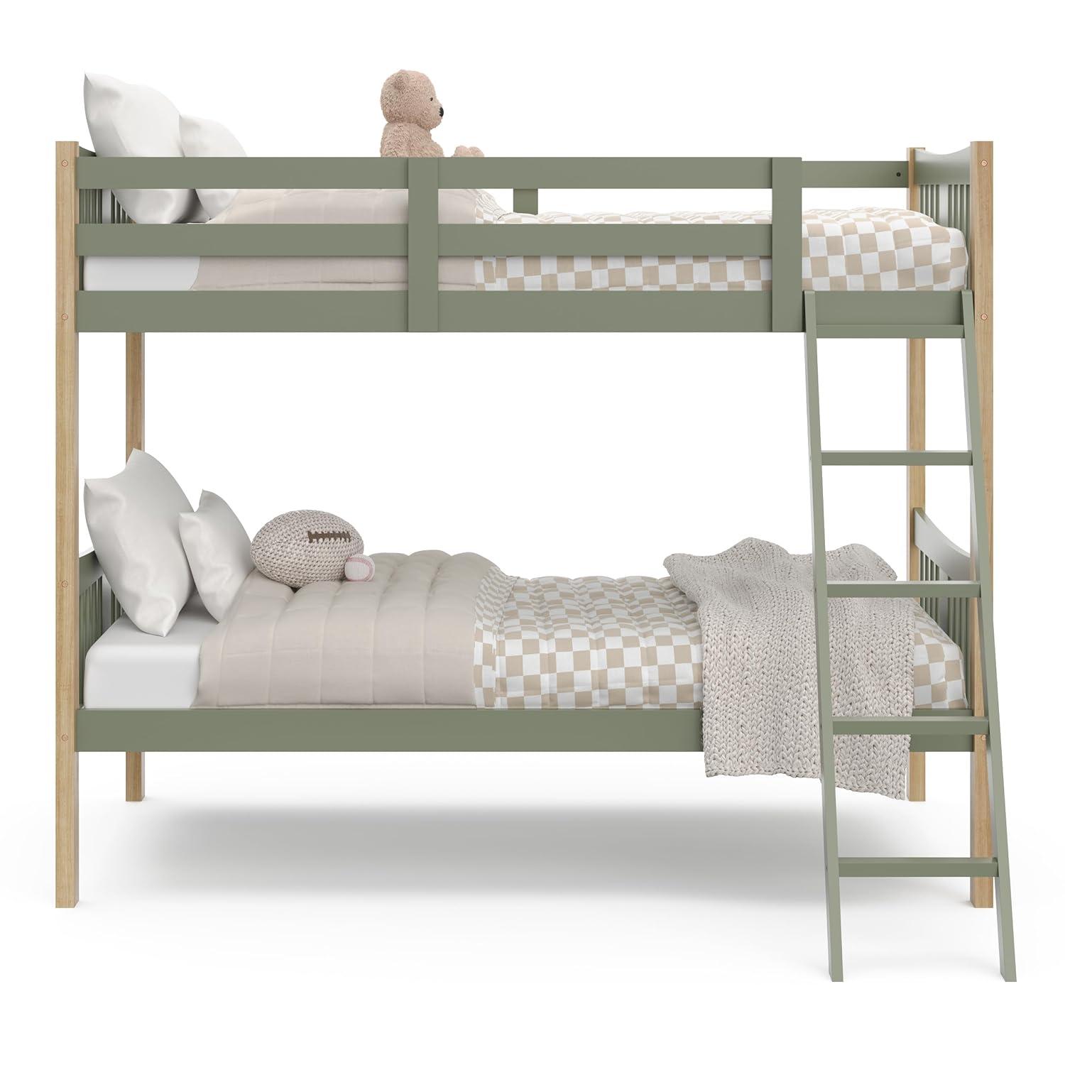 imageStorkcraft Caribou Bunk Bed Twin Over Twin Bunk Bed White GREENGUARD Gold Certified Twin Bunk Beds for Kids Converts to 2 Individual Twin Beds Bunk Beds for KidsOliveNatural