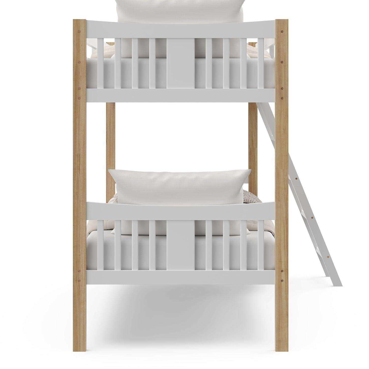 imageStorkcraft Caribou Bunk Bed Twin Over Twin Bunk Bed White GREENGUARD Gold Certified Twin Bunk Beds for Kids Converts to 2 Individual Twin Beds Bunk Beds for KidsWhiteNatural