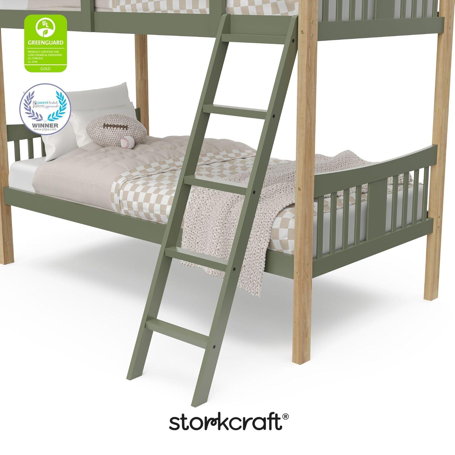 imageStorkcraft Caribou Bunk Bed Twin Over Twin Bunk Bed White GREENGUARD Gold Certified Twin Bunk Beds for Kids Converts to 2 Individual Twin Beds Bunk Beds for KidsOliveNatural