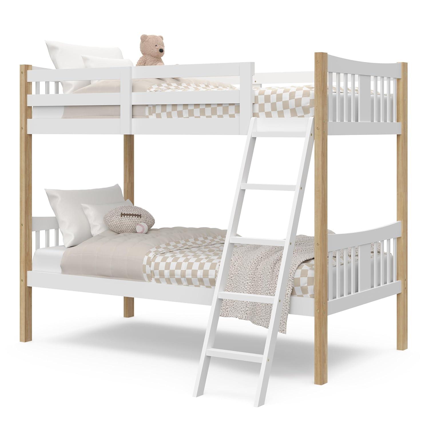 imageStorkcraft Caribou Bunk Bed Twin Over Twin Bunk Bed White GREENGUARD Gold Certified Twin Bunk Beds for Kids Converts to 2 Individual Twin Beds Bunk Beds for KidsWhiteNatural