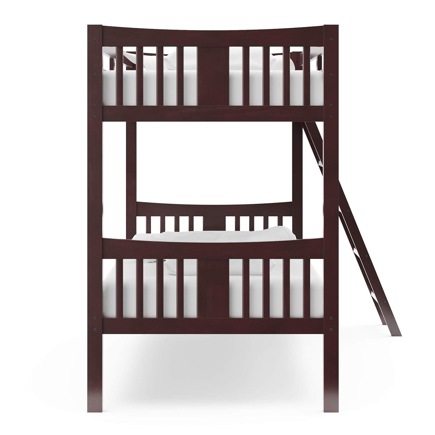 imageStorkcraft Caribou Bunk Bed Twin Over Twin Bunk Bed White GREENGUARD Gold Certified Twin Bunk Beds for Kids Converts to 2 Individual Twin Beds Bunk Beds for KidsEspresso