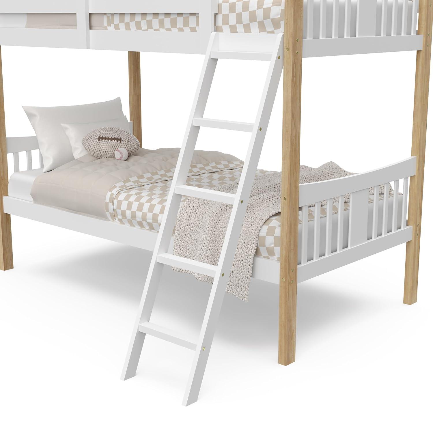 imageStorkcraft Caribou Bunk Bed Twin Over Twin Bunk Bed White GREENGUARD Gold Certified Twin Bunk Beds for Kids Converts to 2 Individual Twin Beds Bunk Beds for KidsWhiteNatural