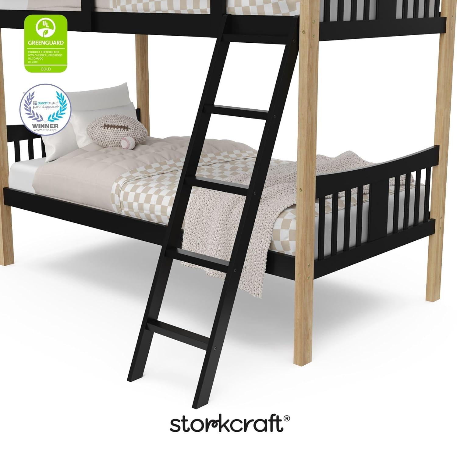 imageStorkcraft Caribou Bunk Bed Twin Over Twin Bunk Bed White GREENGUARD Gold Certified Twin Bunk Beds for Kids Converts to 2 Individual Twin Beds Bunk Beds for KidsBlackNatural
