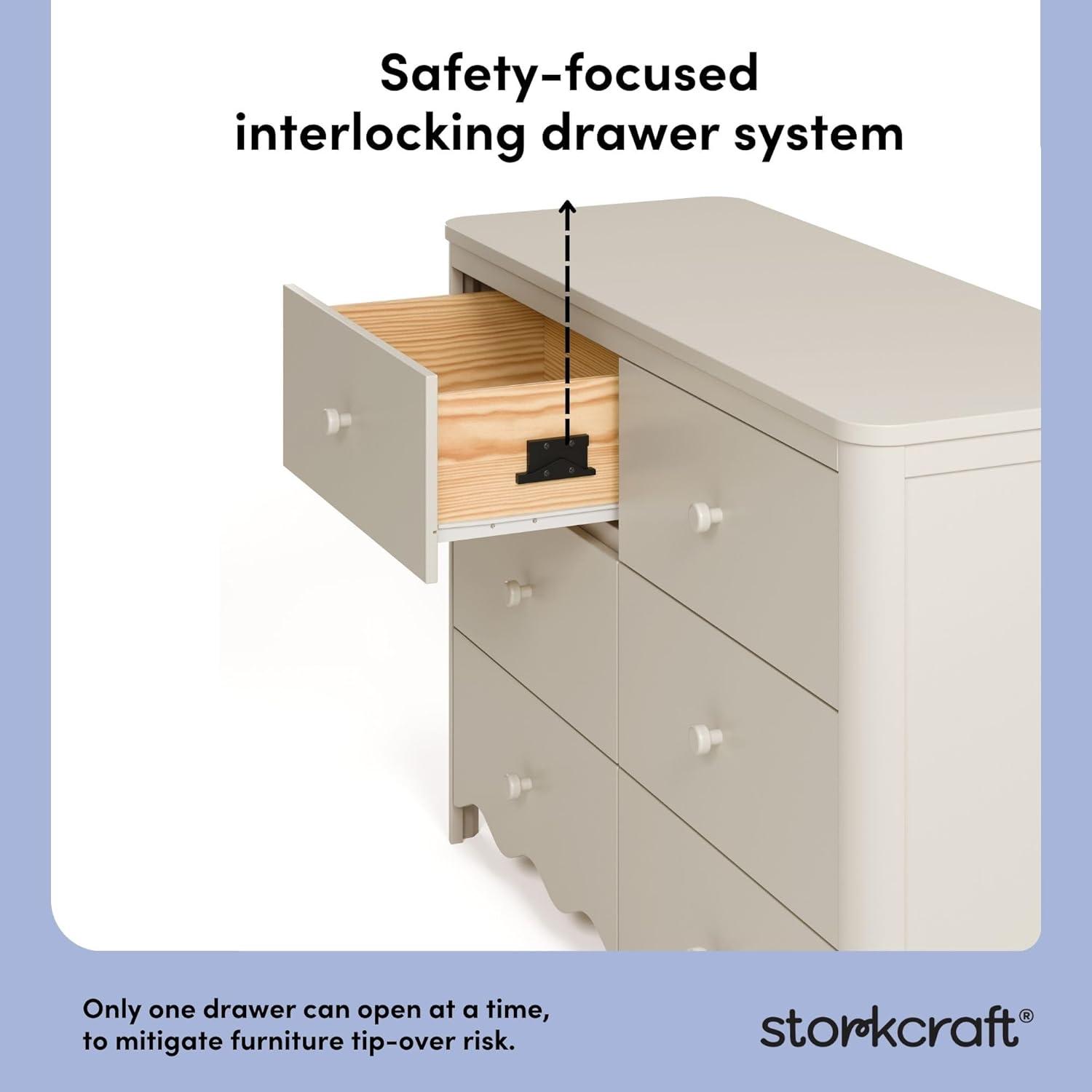 imageStorkcraft Casablanca 3 Drawer Chest with Removable Changing Topper Frosted Oat GREENGUARD Gold Certified Wood Dresser for Baby ampamp Kids Interlocking Drawer System for SafetyFrosted Oat