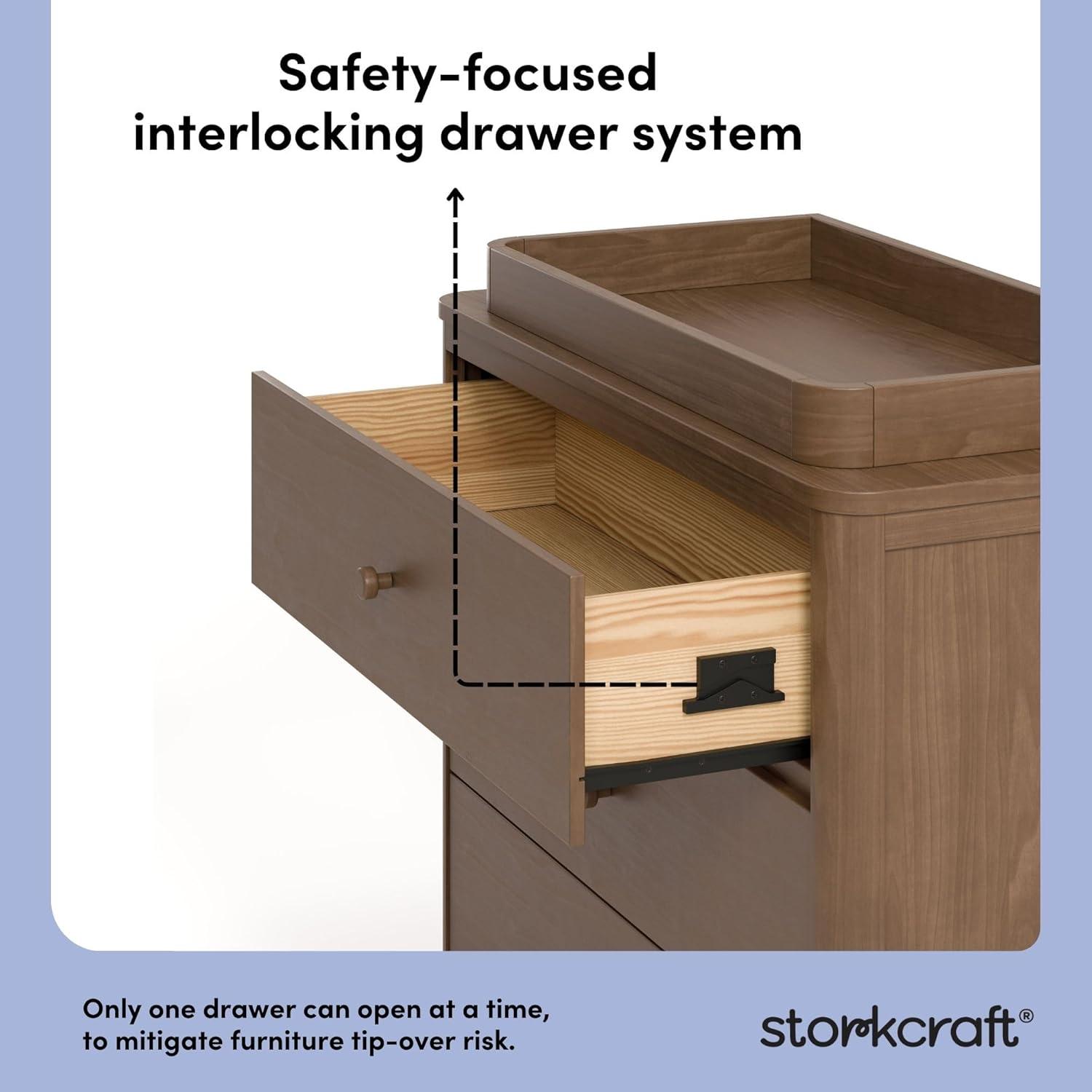 imageStorkcraft Casablanca 3 Drawer Chest with Removable Changing Topper Frosted Oat GREENGUARD Gold Certified Wood Dresser for Baby ampamp Kids Interlocking Drawer System for SafetyHazelnut