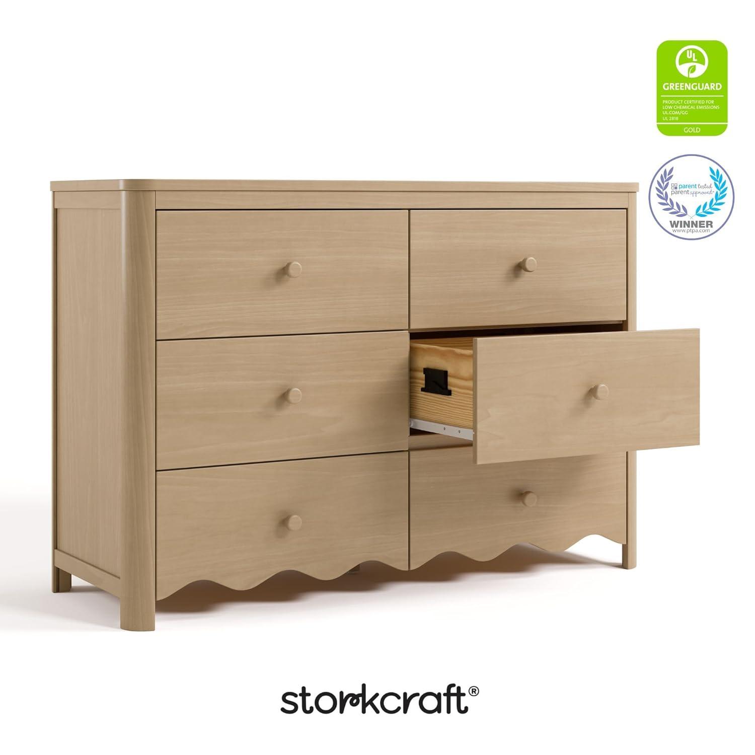 imageStorkcraft Casablanca 3 Drawer Chest with Removable Changing Topper Frosted Oat GREENGUARD Gold Certified Wood Dresser for Baby ampamp Kids Interlocking Drawer System for SafetyDriftwood