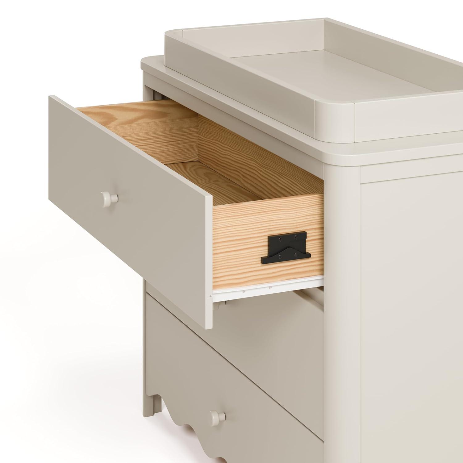 imageStorkcraft Casablanca 3 Drawer Chest with Removable Changing Topper Frosted Oat GREENGUARD Gold Certified Wood Dresser for Baby ampamp Kids Interlocking Drawer System for SafetyFrosted Oat