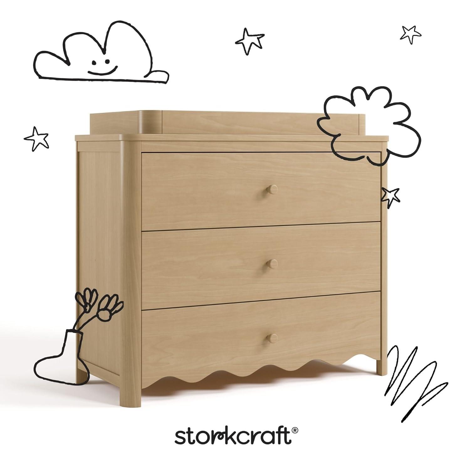 imageStorkcraft Casablanca 3 Drawer Chest with Removable Changing Topper Frosted Oat GREENGUARD Gold Certified Wood Dresser for Baby ampamp Kids Interlocking Drawer System for SafetyDriftwood