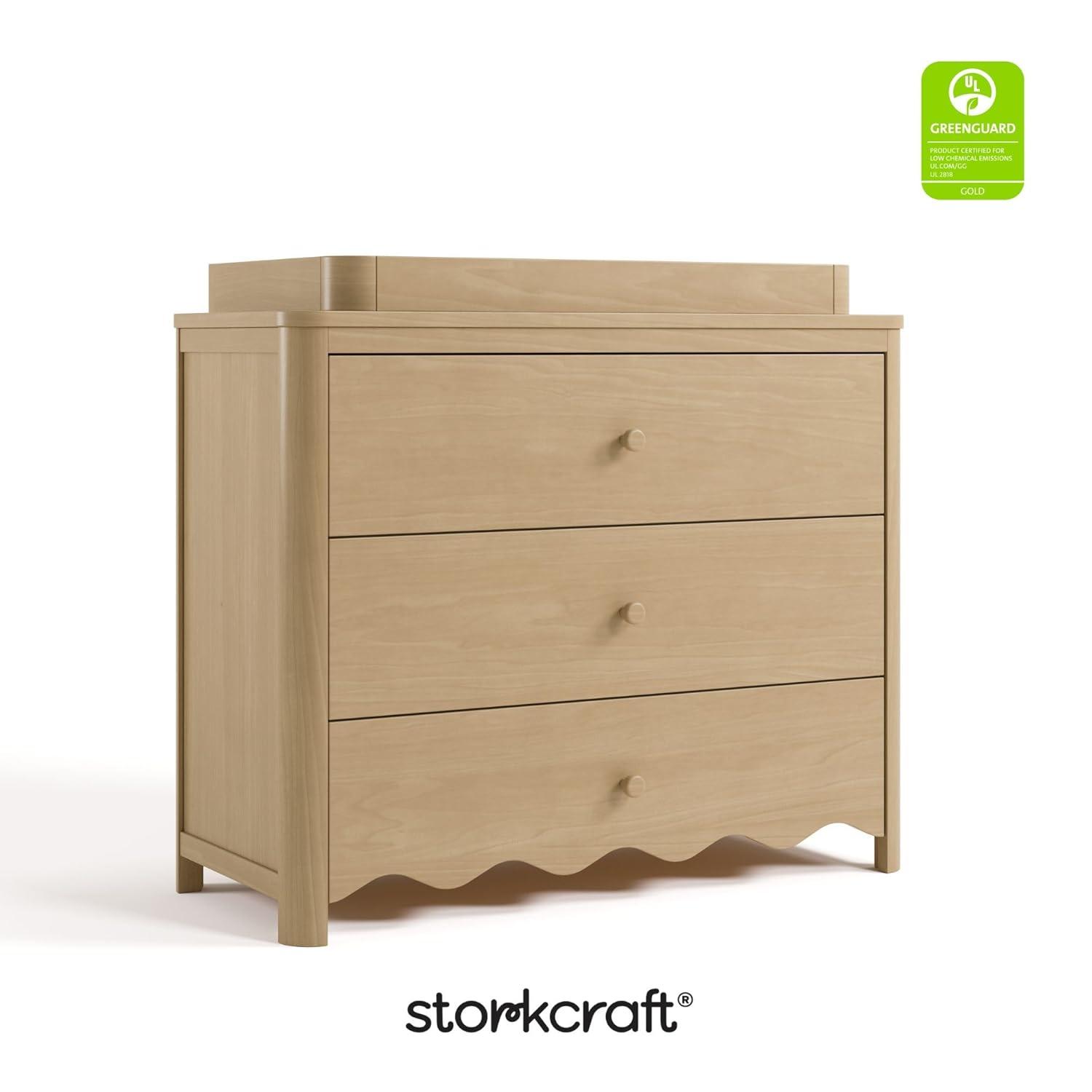 imageStorkcraft Casablanca 3 Drawer Chest with Removable Changing Topper Frosted Oat GREENGUARD Gold Certified Wood Dresser for Baby ampamp Kids Interlocking Drawer System for SafetyDriftwood