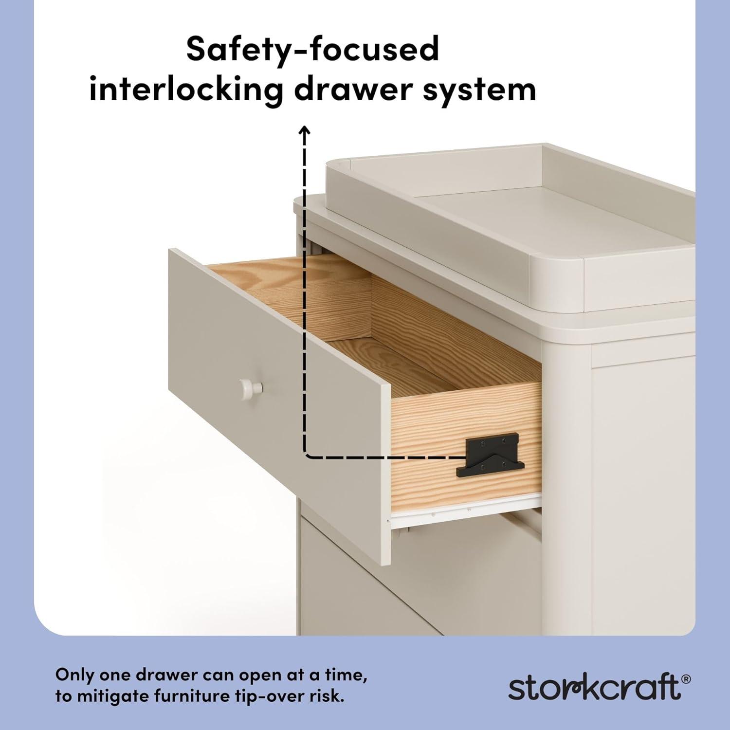 imageStorkcraft Casablanca 3 Drawer Chest with Removable Changing Topper Frosted Oat GREENGUARD Gold Certified Wood Dresser for Baby ampamp Kids Interlocking Drawer System for SafetyFrosted Oat
