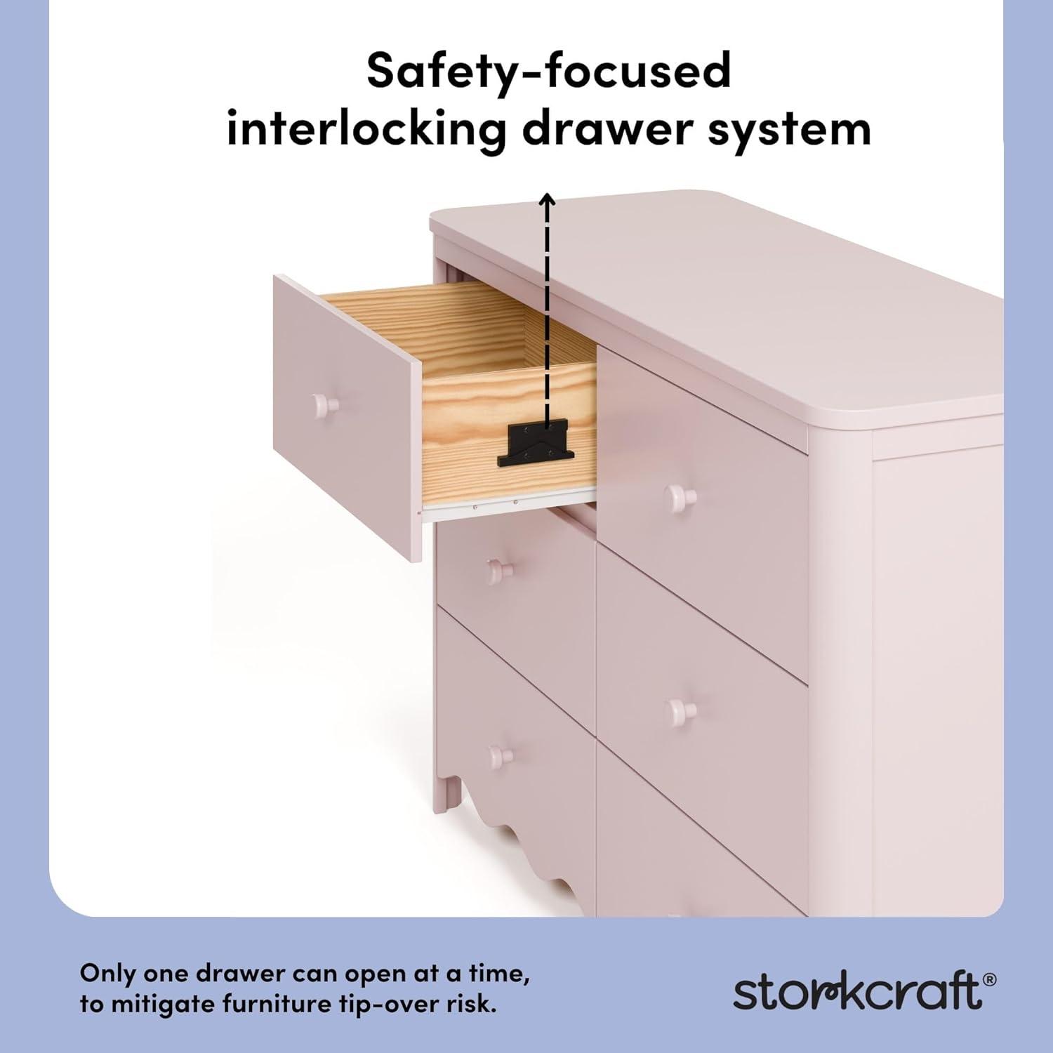 imageStorkcraft Casablanca 3 Drawer Chest with Removable Changing Topper Frosted Oat GREENGUARD Gold Certified Wood Dresser for Baby ampamp Kids Interlocking Drawer System for SafetyBlush