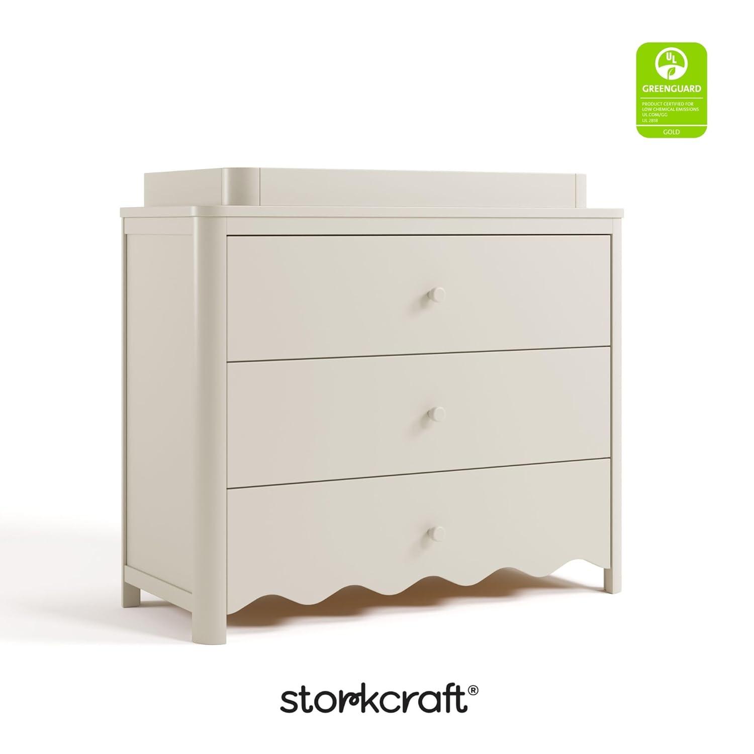 imageStorkcraft Casablanca 3 Drawer Chest with Removable Changing Topper Frosted Oat GREENGUARD Gold Certified Wood Dresser for Baby ampamp Kids Interlocking Drawer System for SafetyFrosted Oat