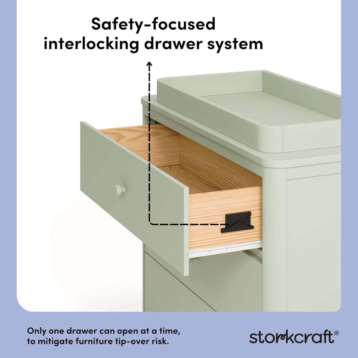 imageStorkcraft Casablanca 3 Drawer Chest with Removable Changing Topper Frosted Oat GREENGUARD Gold Certified Wood Dresser for Baby ampamp Kids Interlocking Drawer System for SafetySage