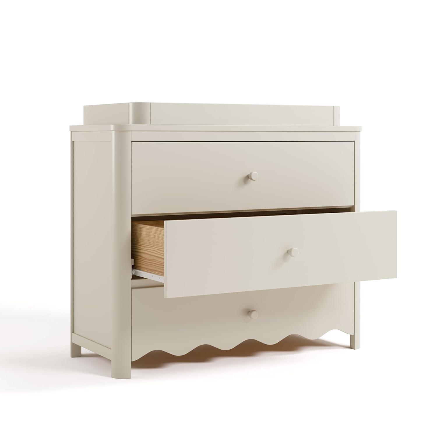 imageStorkcraft Casablanca 3 Drawer Chest with Removable Changing Topper Frosted Oat GREENGUARD Gold Certified Wood Dresser for Baby ampamp Kids Interlocking Drawer System for SafetyFrosted Oat