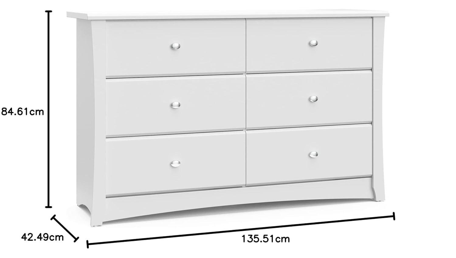 imageStorkcraft Crescent 6Drawer Dresser White GREENGUARD Gold Certified White Dresser for Bedroom Kids ampamp Nursery Storage Chest Safety Interlocking Drawers PreInstalled Tracks Kids ChestWhite