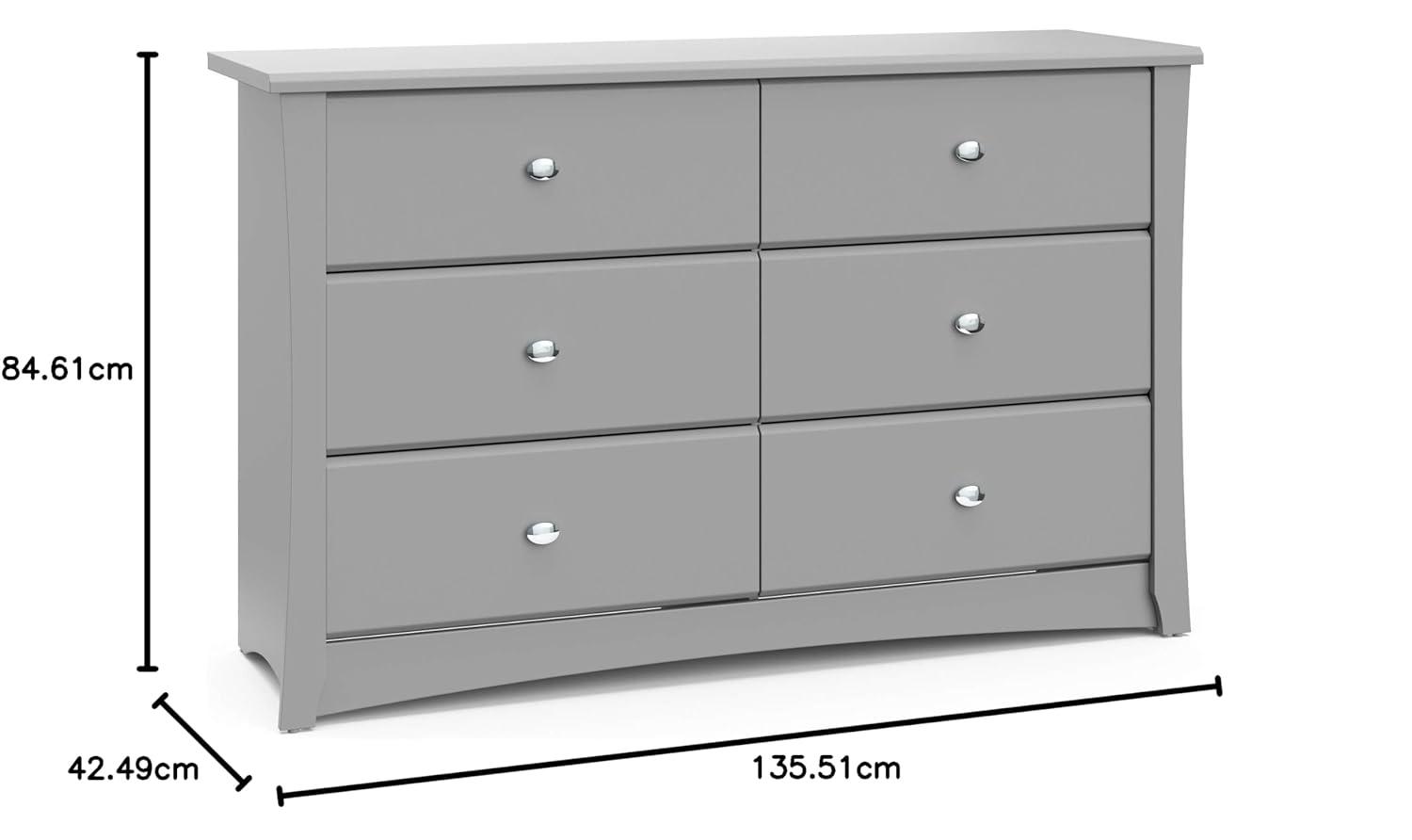 imageStorkcraft Crescent 6Drawer Dresser White GREENGUARD Gold Certified White Dresser for Bedroom Kids ampamp Nursery Storage Chest Safety Interlocking Drawers PreInstalled Tracks Kids ChestPebble Gray