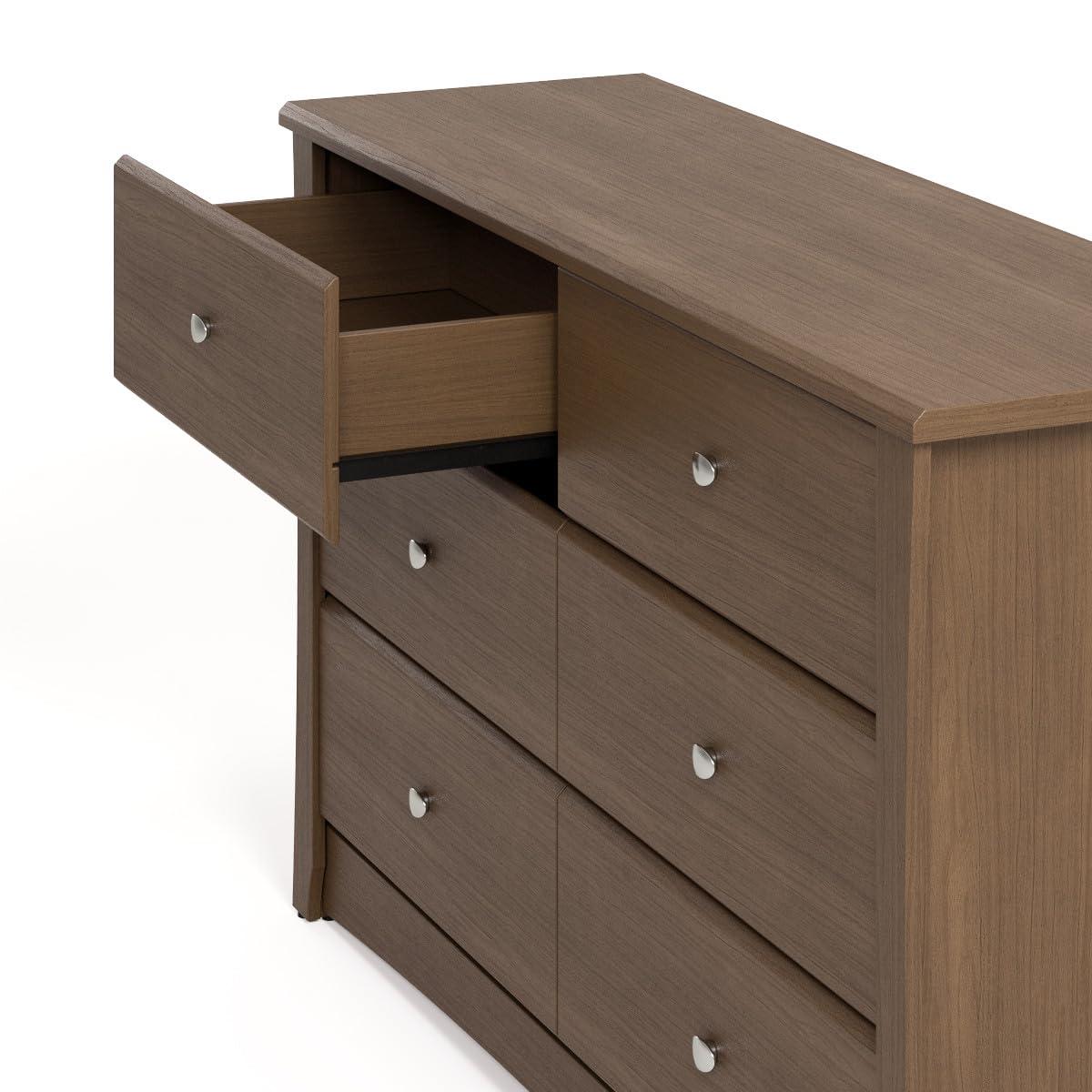 imageStorkcraft Crescent 6Drawer Dresser White GREENGUARD Gold Certified White Dresser for Bedroom Kids ampamp Nursery Storage Chest Safety Interlocking Drawers PreInstalled Tracks Kids ChestHazelnut