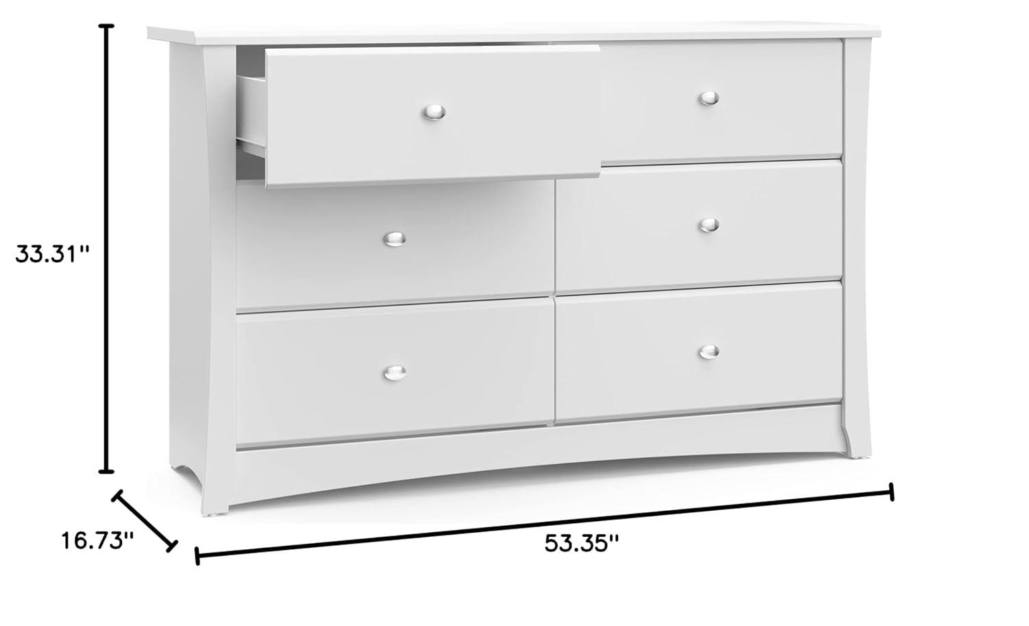 imageStorkcraft Crescent 6Drawer Dresser White GREENGUARD Gold Certified White Dresser for Bedroom Kids ampamp Nursery Storage Chest Safety Interlocking Drawers PreInstalled Tracks Kids ChestWhite