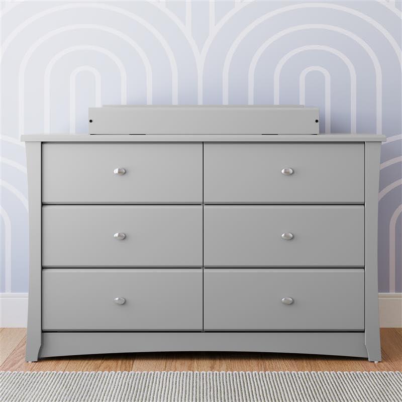 imageStorkcraft Crescent 6Drawer Dresser White GREENGUARD Gold Certified White Dresser for Bedroom Kids ampamp Nursery Storage Chest Safety Interlocking Drawers PreInstalled Tracks Kids ChestPebble Gray