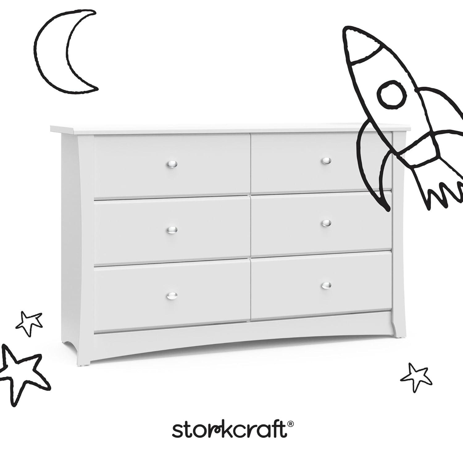 imageStorkcraft Crescent 6Drawer Dresser White GREENGUARD Gold Certified White Dresser for Bedroom Kids ampamp Nursery Storage Chest Safety Interlocking Drawers PreInstalled Tracks Kids ChestWhite