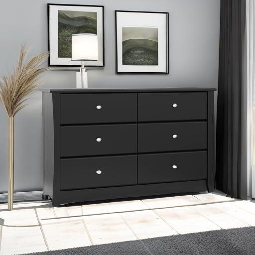 imageStorkcraft Crescent 6Drawer Dresser White GREENGUARD Gold Certified White Dresser for Bedroom Kids ampamp Nursery Storage Chest Safety Interlocking Drawers PreInstalled Tracks Kids ChestBlack