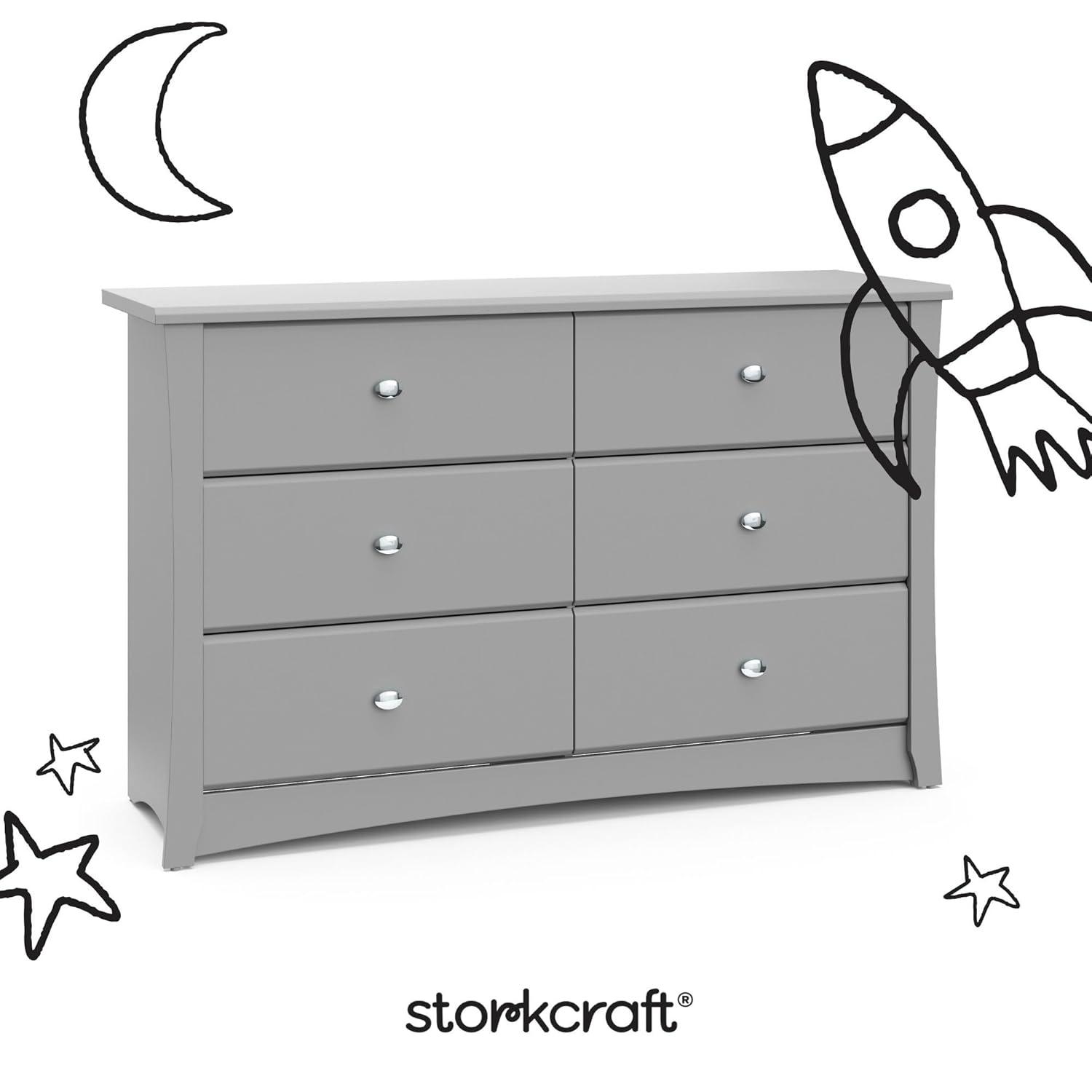 imageStorkcraft Crescent 6Drawer Dresser White GREENGUARD Gold Certified White Dresser for Bedroom Kids ampamp Nursery Storage Chest Safety Interlocking Drawers PreInstalled Tracks Kids ChestPebble Gray