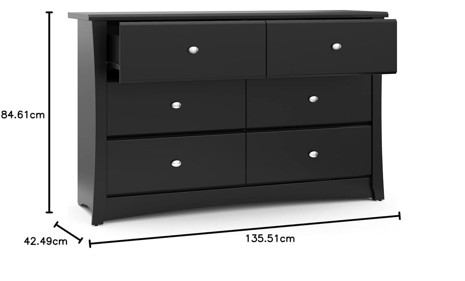 imageStorkcraft Crescent 6Drawer Dresser White GREENGUARD Gold Certified White Dresser for Bedroom Kids ampamp Nursery Storage Chest Safety Interlocking Drawers PreInstalled Tracks Kids ChestBlack