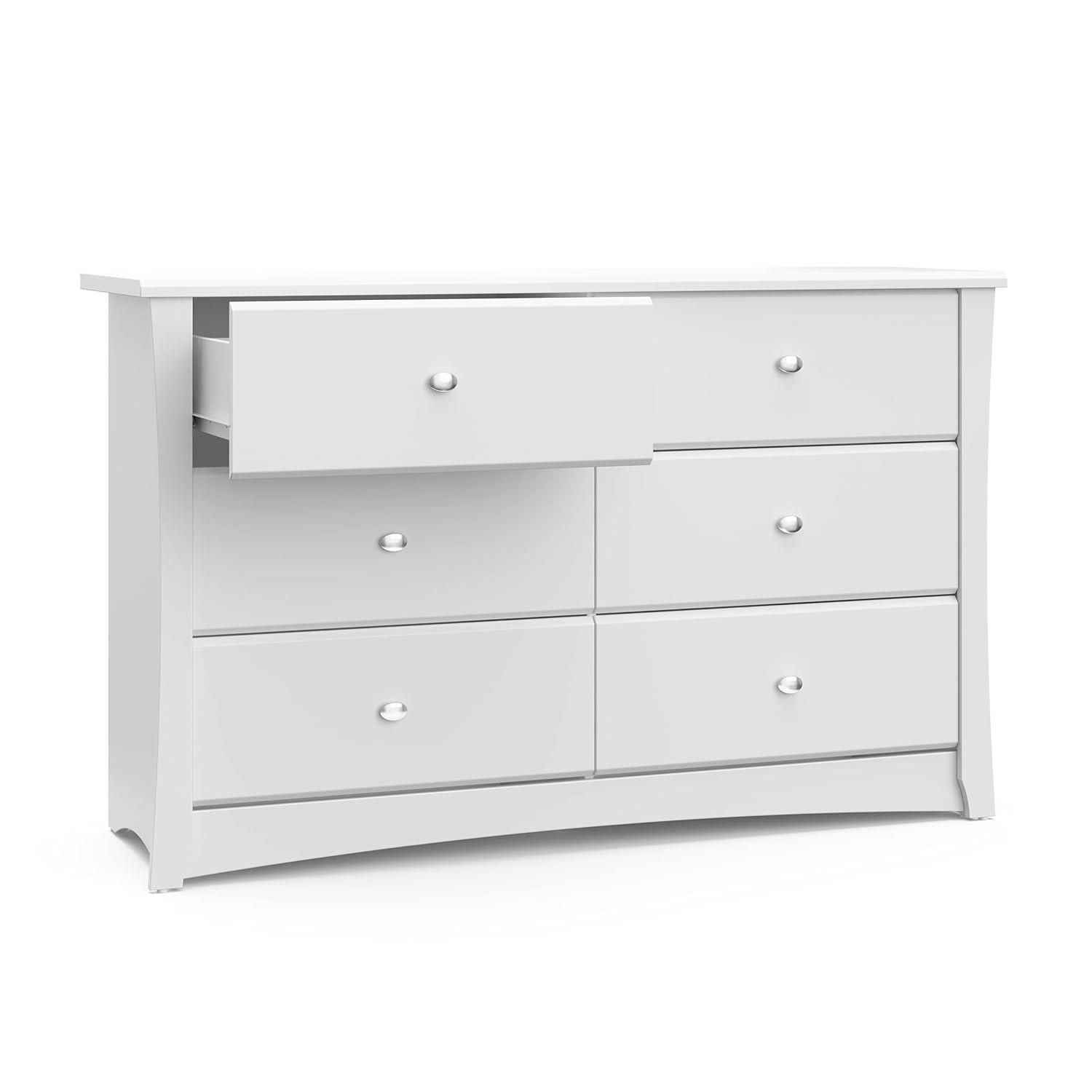 imageStorkcraft Crescent 6Drawer Dresser White GREENGUARD Gold Certified White Dresser for Bedroom Kids ampamp Nursery Storage Chest Safety Interlocking Drawers PreInstalled Tracks Kids ChestWhite