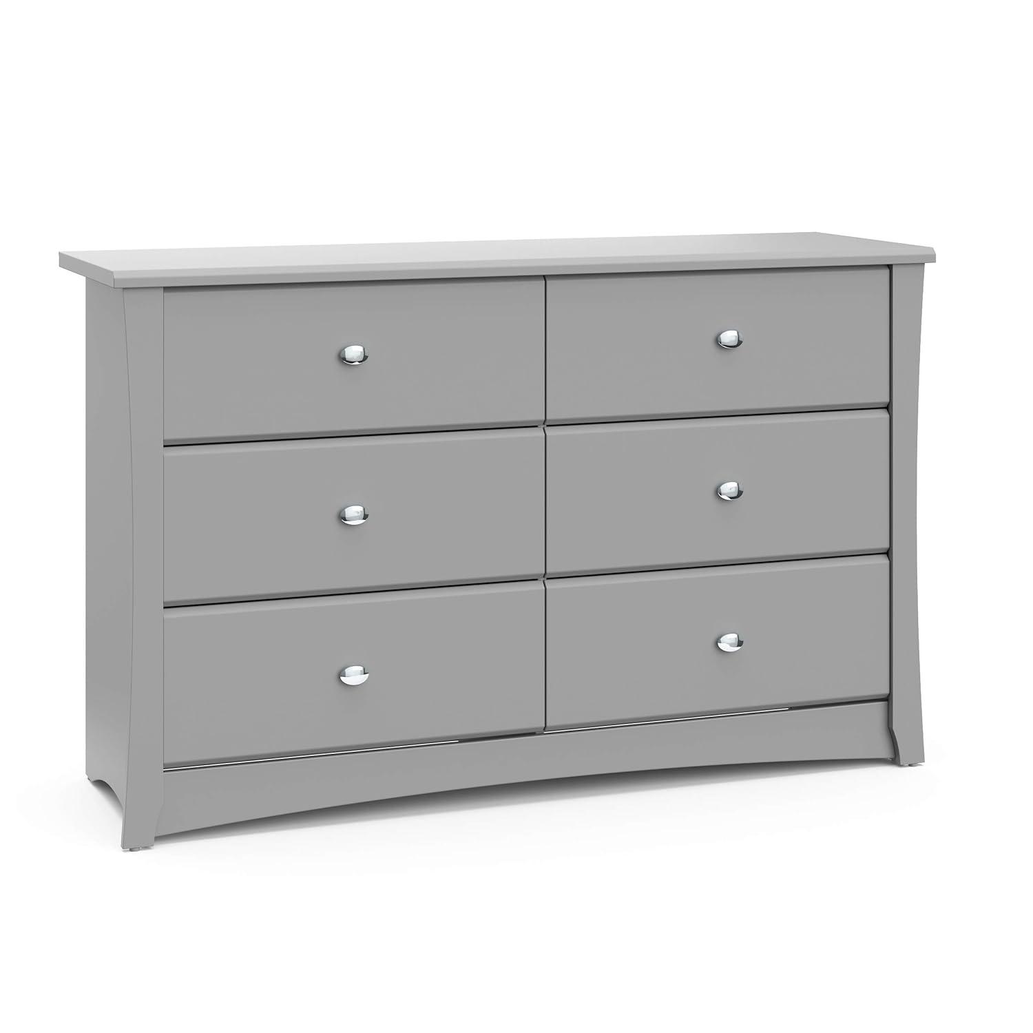 imageStorkcraft Crescent 6Drawer Dresser White GREENGUARD Gold Certified White Dresser for Bedroom Kids ampamp Nursery Storage Chest Safety Interlocking Drawers PreInstalled Tracks Kids ChestPebble Gray