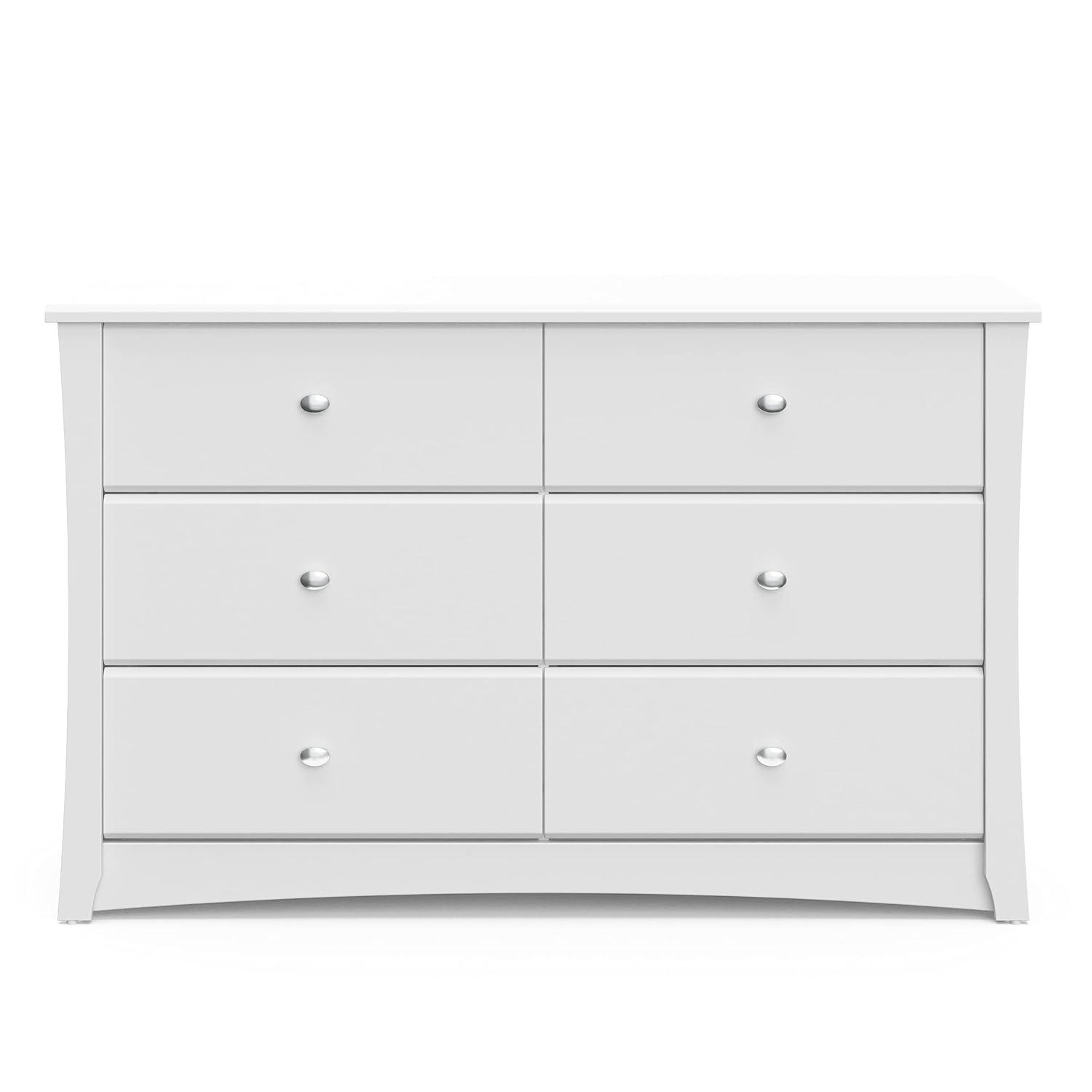 imageStorkcraft Crescent 6Drawer Dresser White GREENGUARD Gold Certified White Dresser for Bedroom Kids ampamp Nursery Storage Chest Safety Interlocking Drawers PreInstalled Tracks Kids ChestWhite