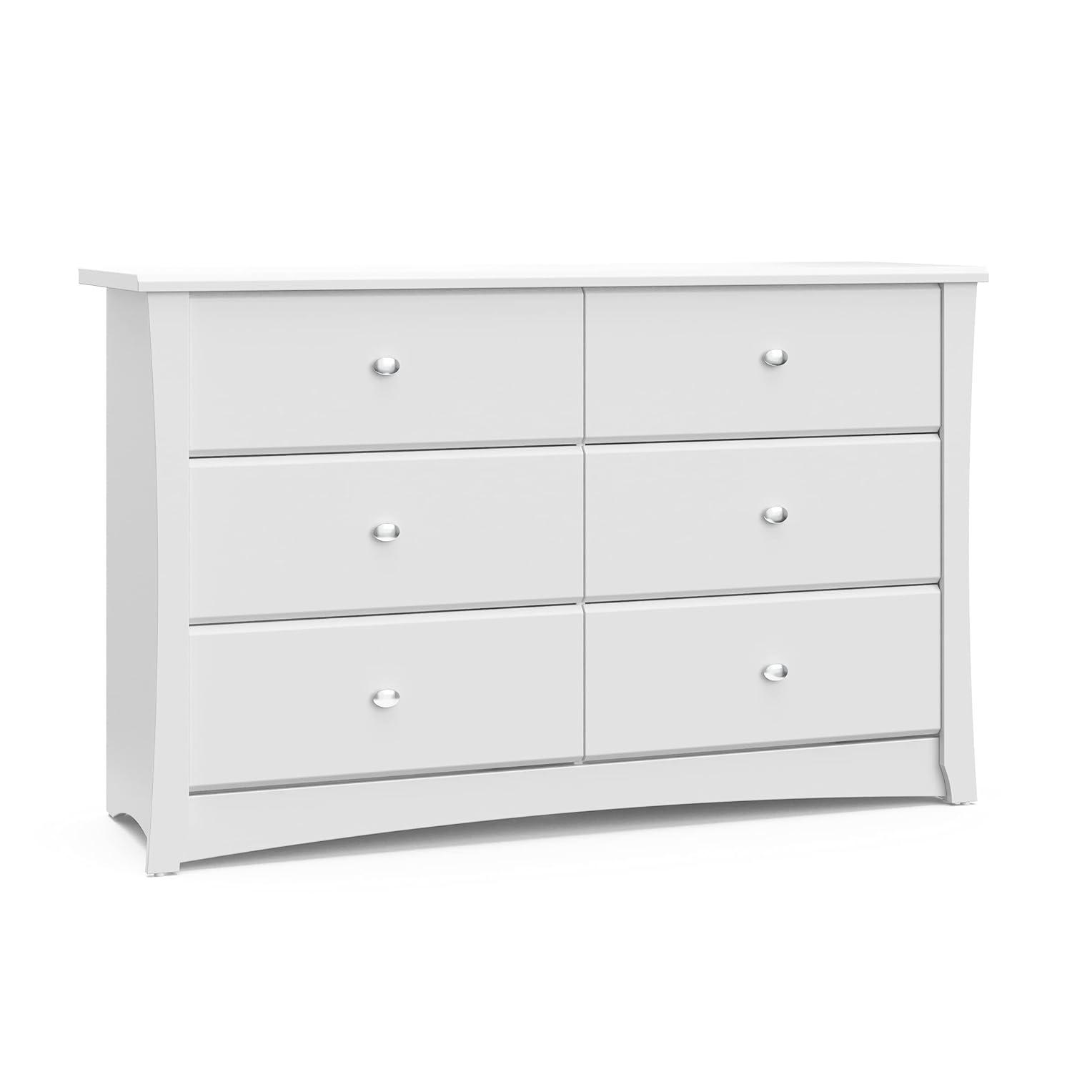 imageStorkcraft Crescent 6Drawer Dresser White GREENGUARD Gold Certified White Dresser for Bedroom Kids ampamp Nursery Storage Chest Safety Interlocking Drawers PreInstalled Tracks Kids ChestWhite