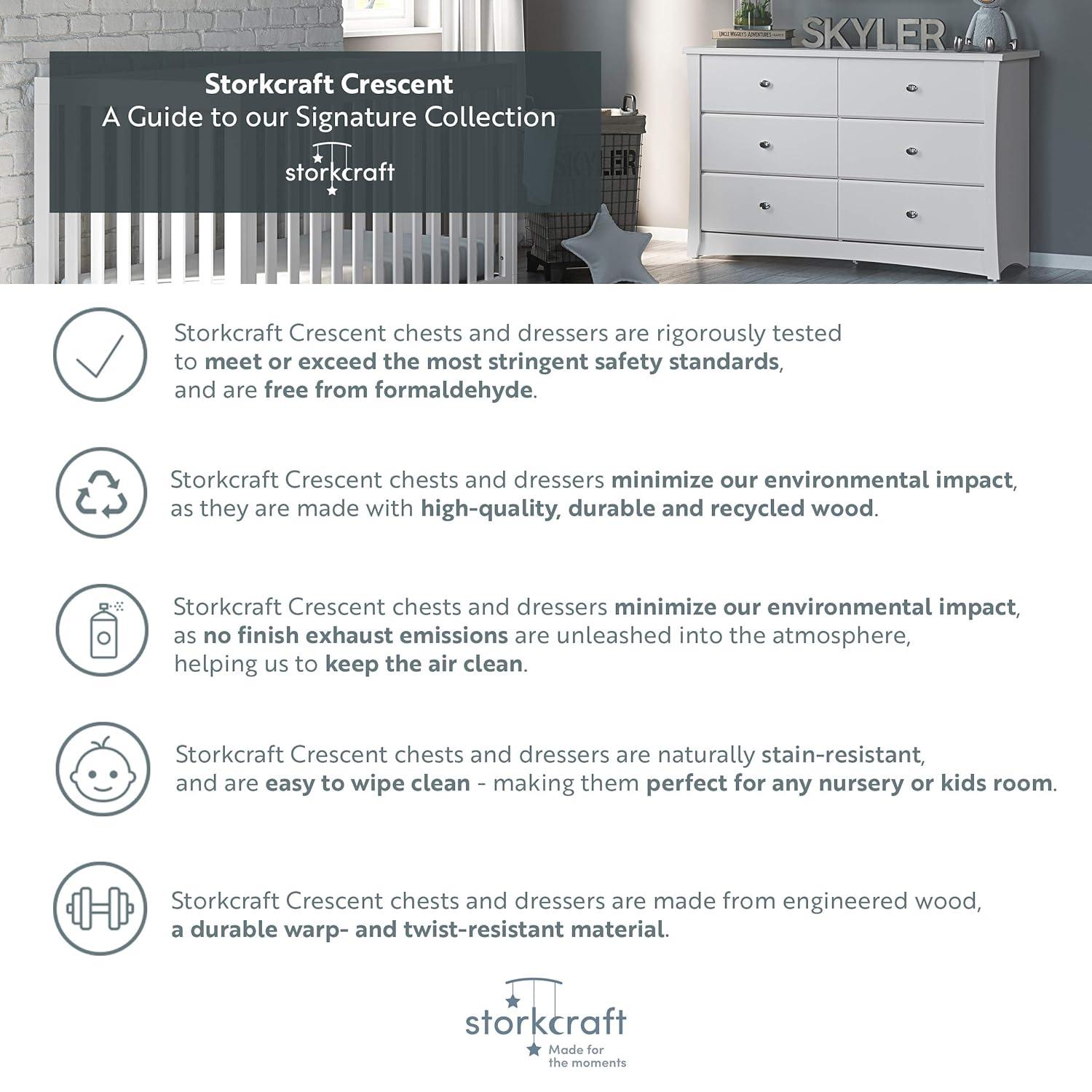 imageStorkcraft Crescent 6Drawer Dresser White GREENGUARD Gold Certified White Dresser for Bedroom Kids ampamp Nursery Storage Chest Safety Interlocking Drawers PreInstalled Tracks Kids ChestEspresso