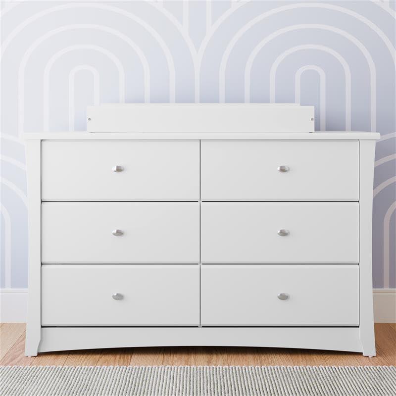 imageStorkcraft Crescent 6Drawer Dresser White GREENGUARD Gold Certified White Dresser for Bedroom Kids ampamp Nursery Storage Chest Safety Interlocking Drawers PreInstalled Tracks Kids ChestWhite