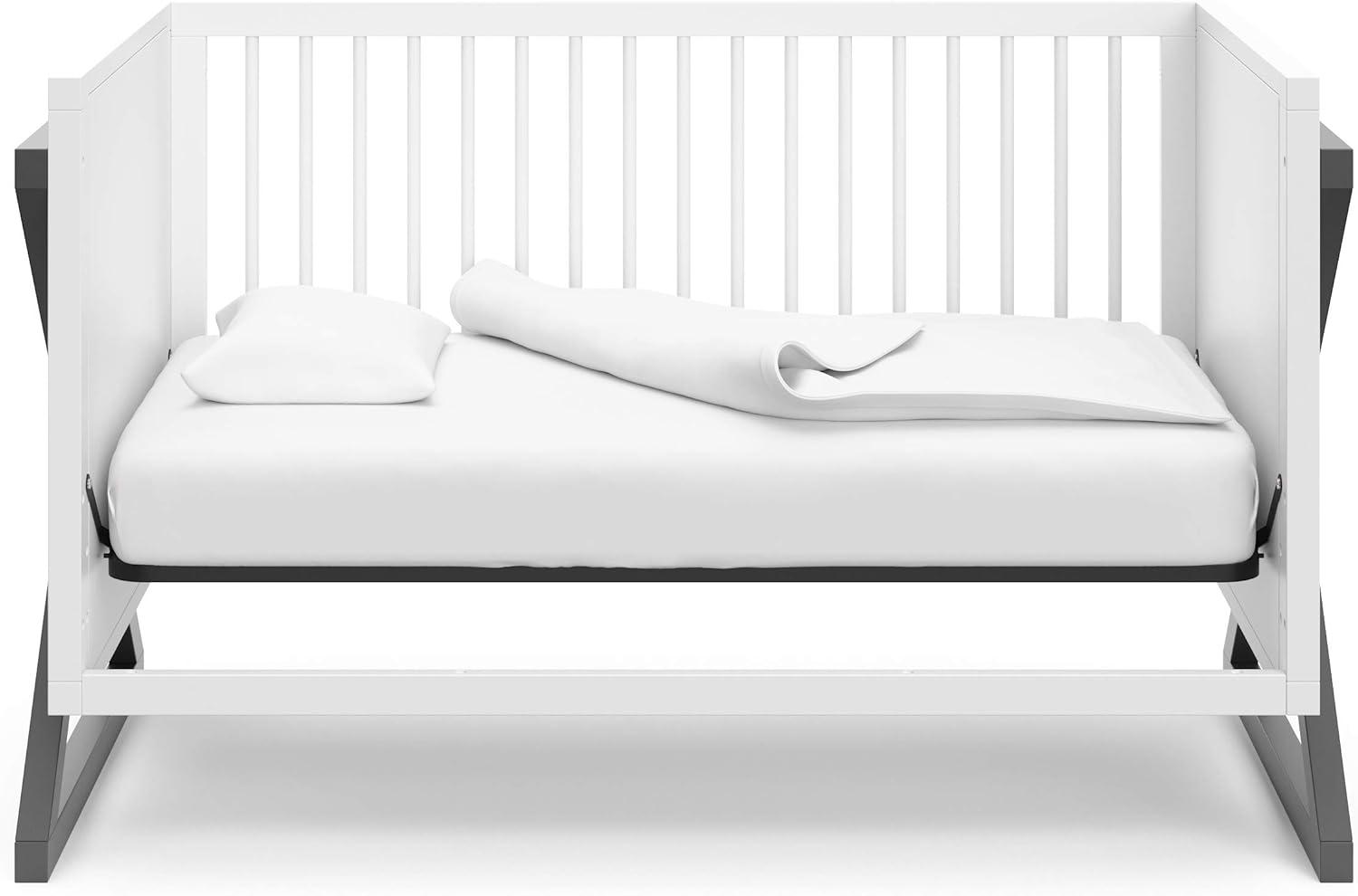 imageStorkcraft Equinox GrowwithMe Convertible Crib White ampamp Vintage Driftwood GREENGUARD Gold Certified Converts to Toddler Bed ampamp Daybed Fits Standard Crib MattressWhiteGray