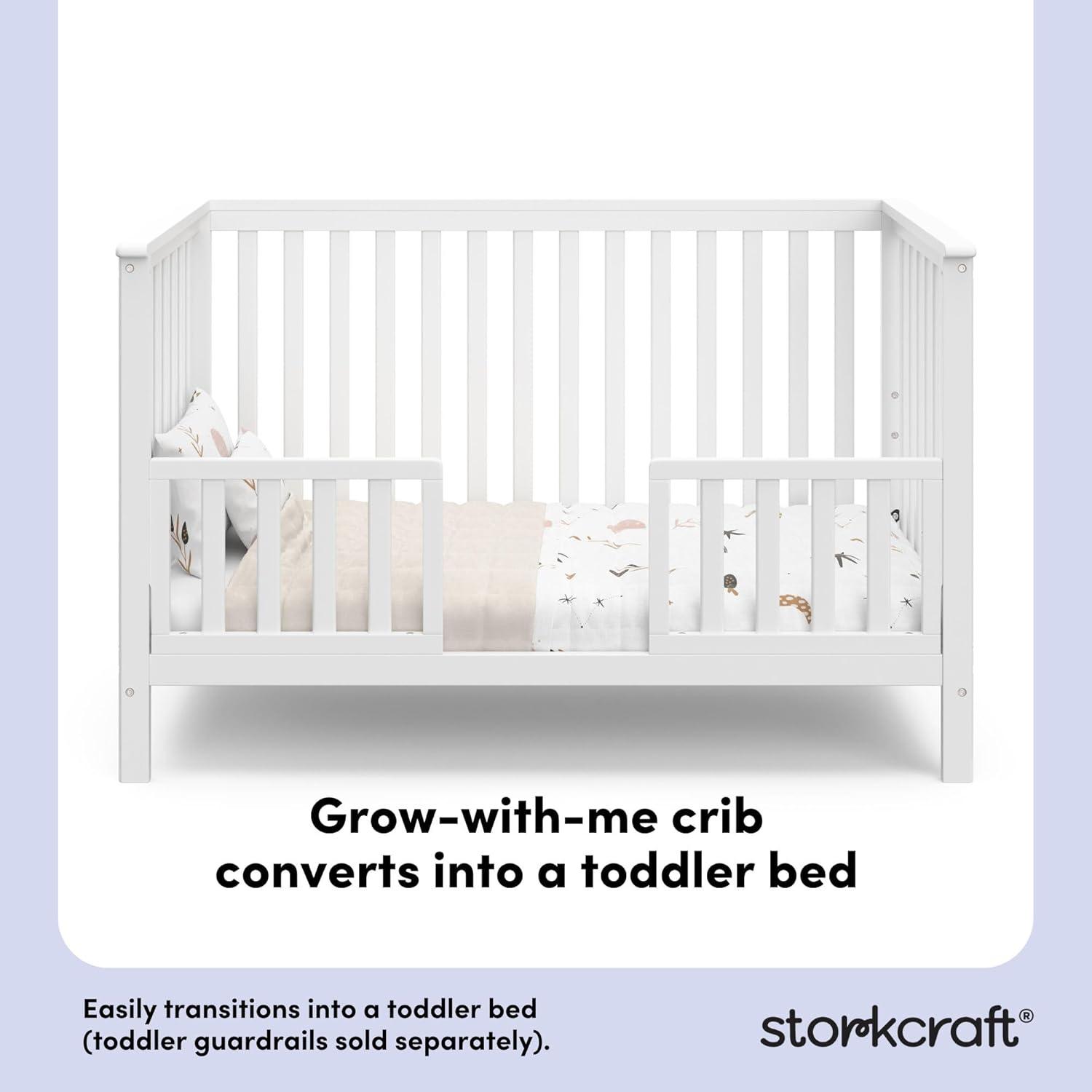 imageStorkcraft Hillcrest 4in1 Convertible Crib Natural Converts to Daybed Toddler Bed and FullSize Bed Fits Standard FullSize Crib Mattress Adjustable Mattress Support BaseWhite