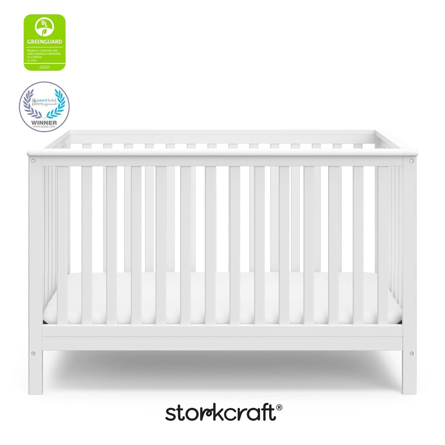 imageStorkcraft Hillcrest 4in1 Convertible Crib Natural Converts to Daybed Toddler Bed and FullSize Bed Fits Standard FullSize Crib Mattress Adjustable Mattress Support BaseWhite