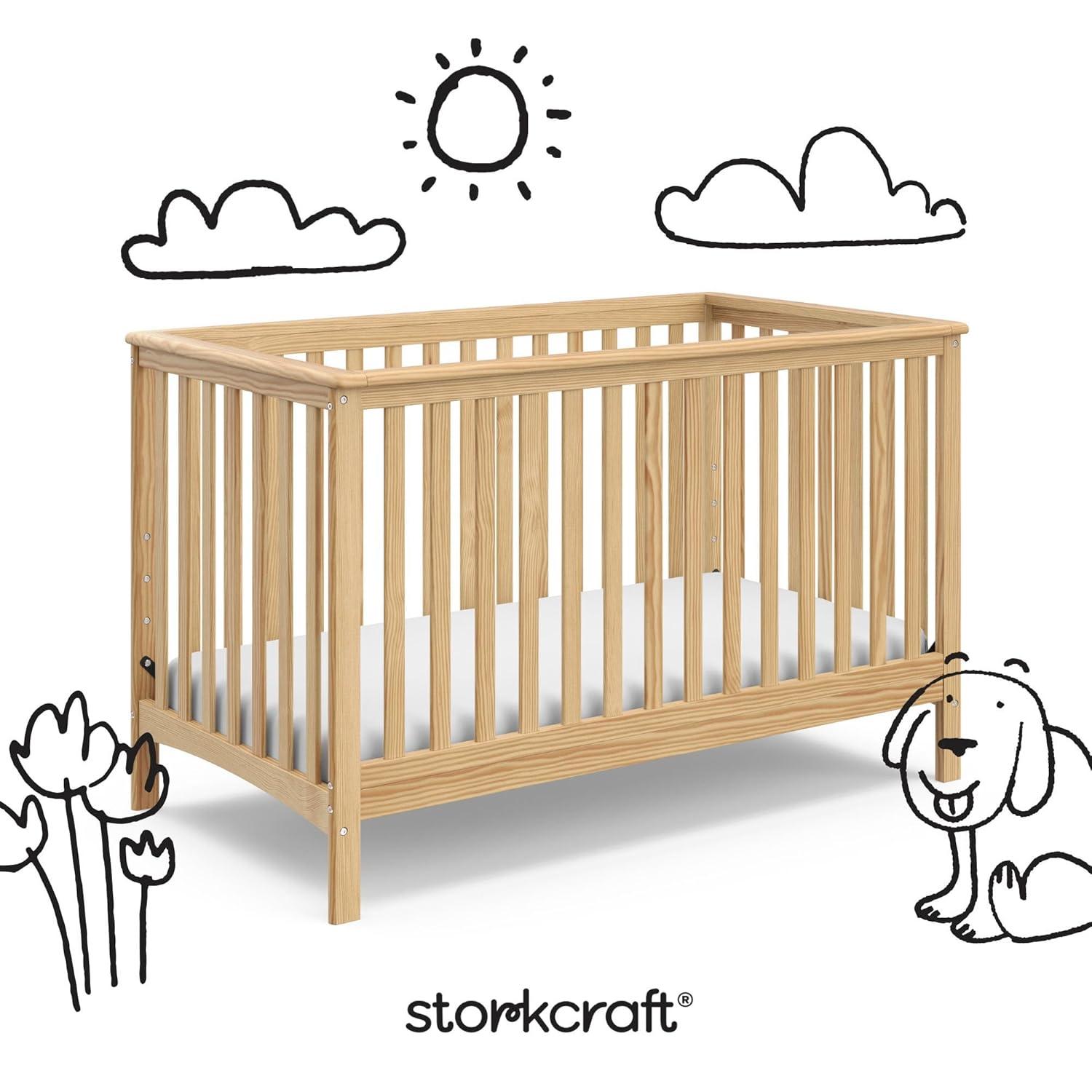 imageStorkcraft Hillcrest 4in1 Convertible Crib Natural Converts to Daybed Toddler Bed and FullSize Bed Fits Standard FullSize Crib Mattress Adjustable Mattress Support BaseNatural