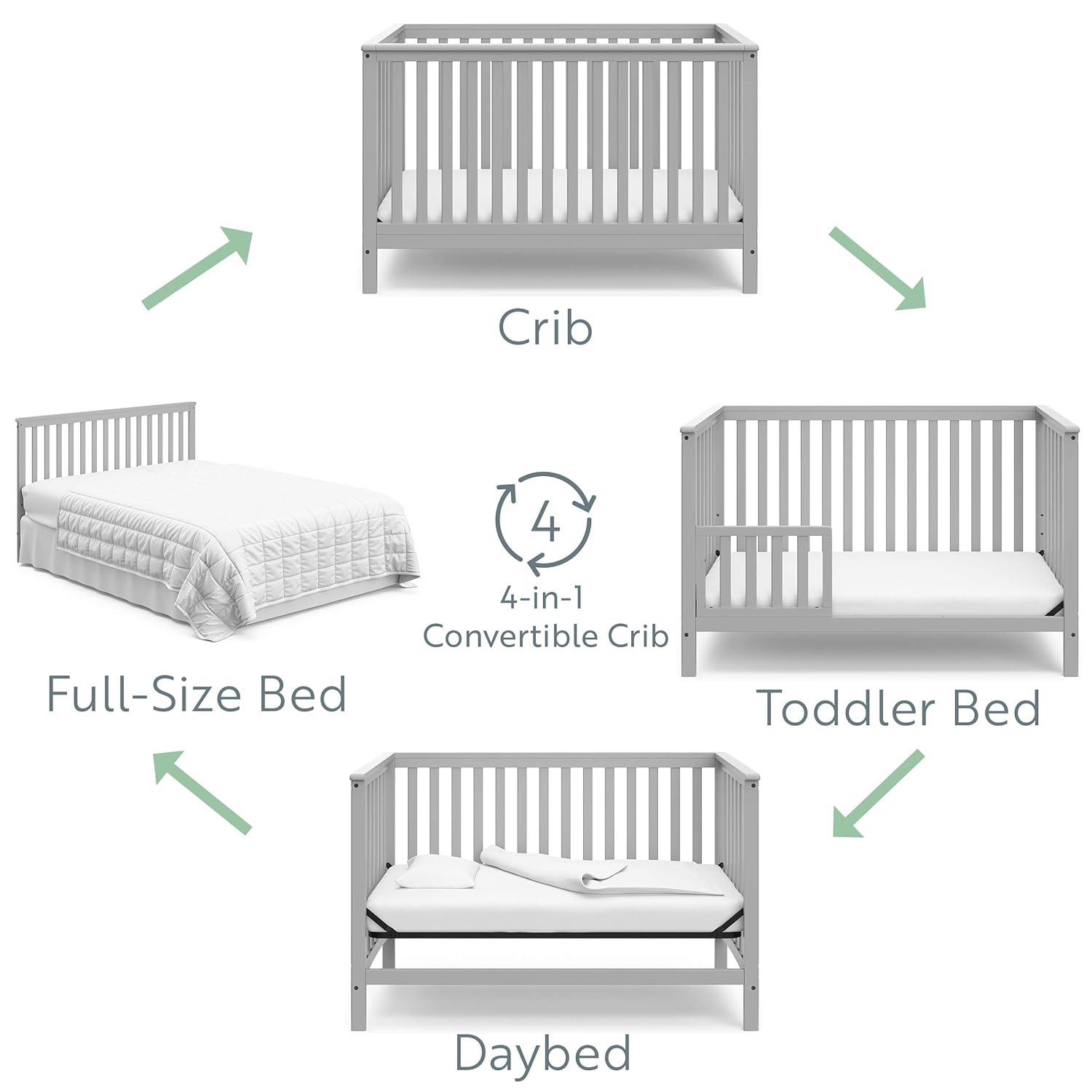 imageStorkcraft Hillcrest 4in1 Convertible Crib Natural Converts to Daybed Toddler Bed and FullSize Bed Fits Standard FullSize Crib Mattress Adjustable Mattress Support BasePebble Gray