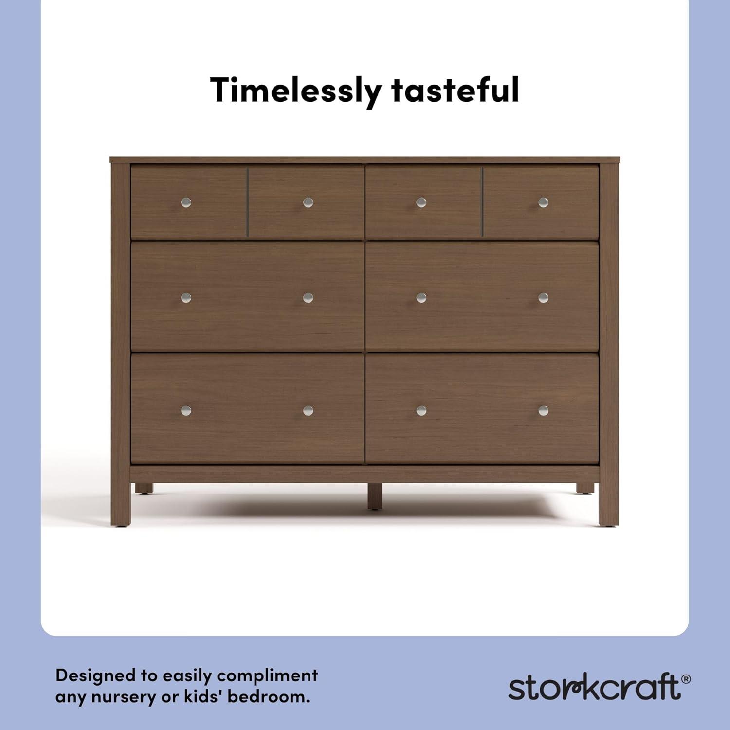 imageStorkcraft Horizon 6 Drawer Dresser Driftwood GREENGUARD Gold Certified Dresser for Nursery ampamp Kids Room Modern Storage with Interlocking Drawer SystemHazelnut