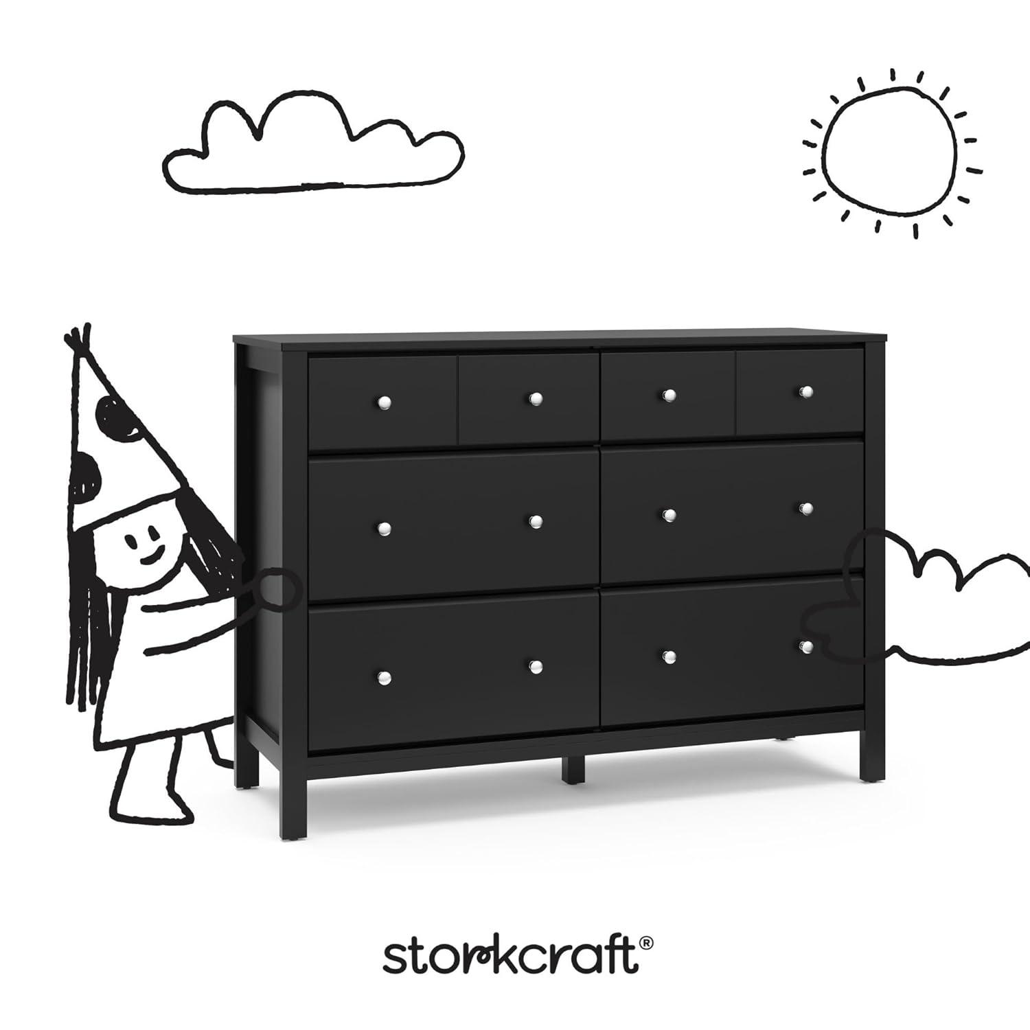 imageStorkcraft Horizon 6 Drawer Dresser Driftwood GREENGUARD Gold Certified Dresser for Nursery ampamp Kids Room Modern Storage with Interlocking Drawer SystemBlack