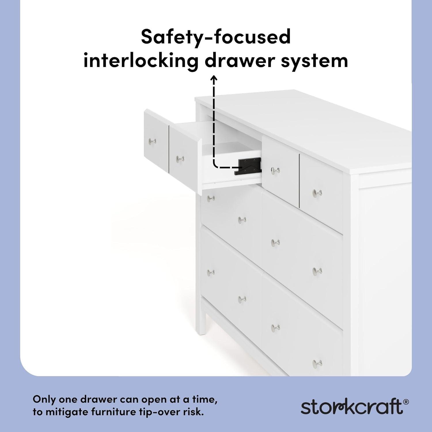 imageStorkcraft Horizon 6 Drawer Dresser Driftwood GREENGUARD Gold Certified Dresser for Nursery ampamp Kids Room Modern Storage with Interlocking Drawer SystemWhite