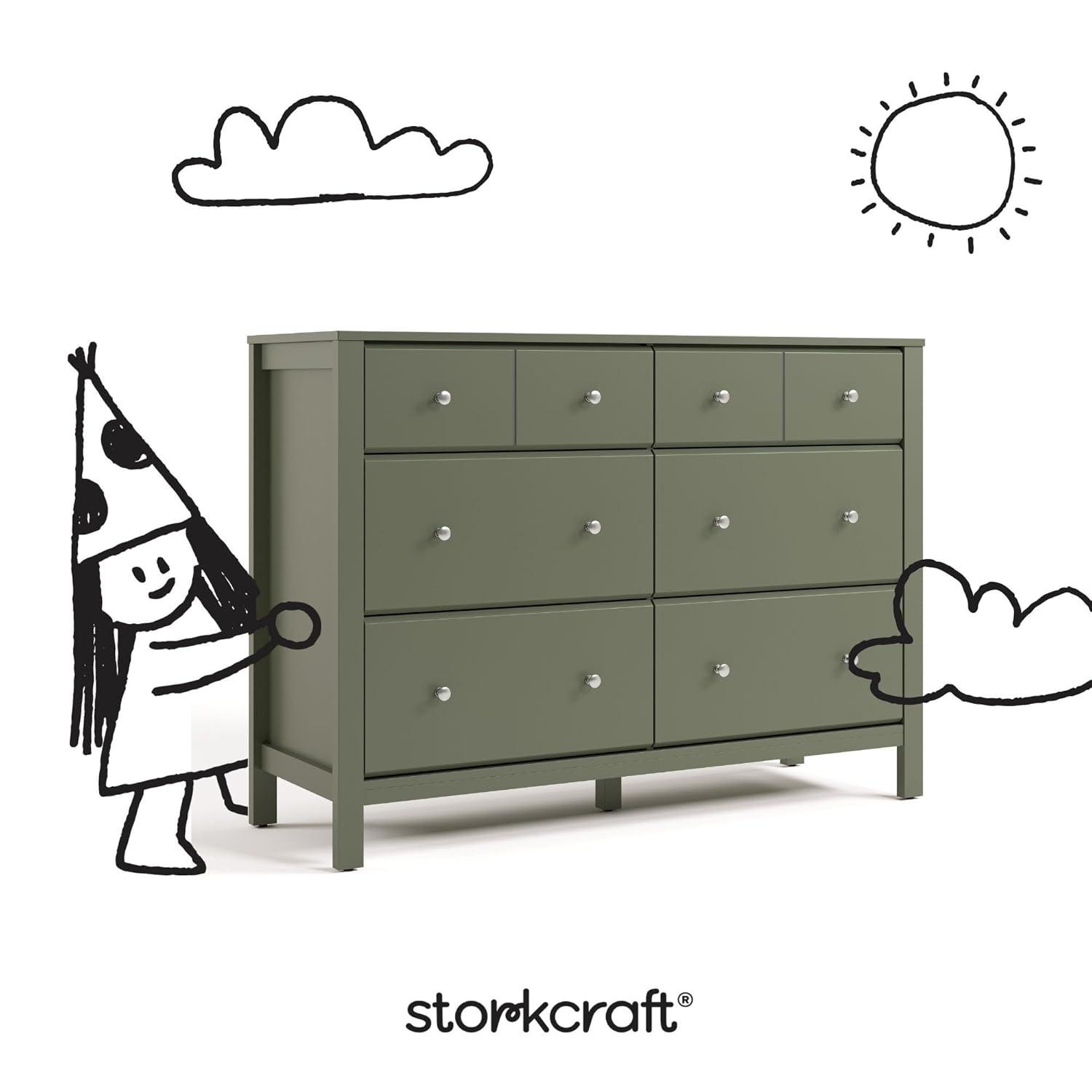 imageStorkcraft Horizon 6 Drawer Dresser Driftwood GREENGUARD Gold Certified Dresser for Nursery ampamp Kids Room Modern Storage with Interlocking Drawer SystemOlive